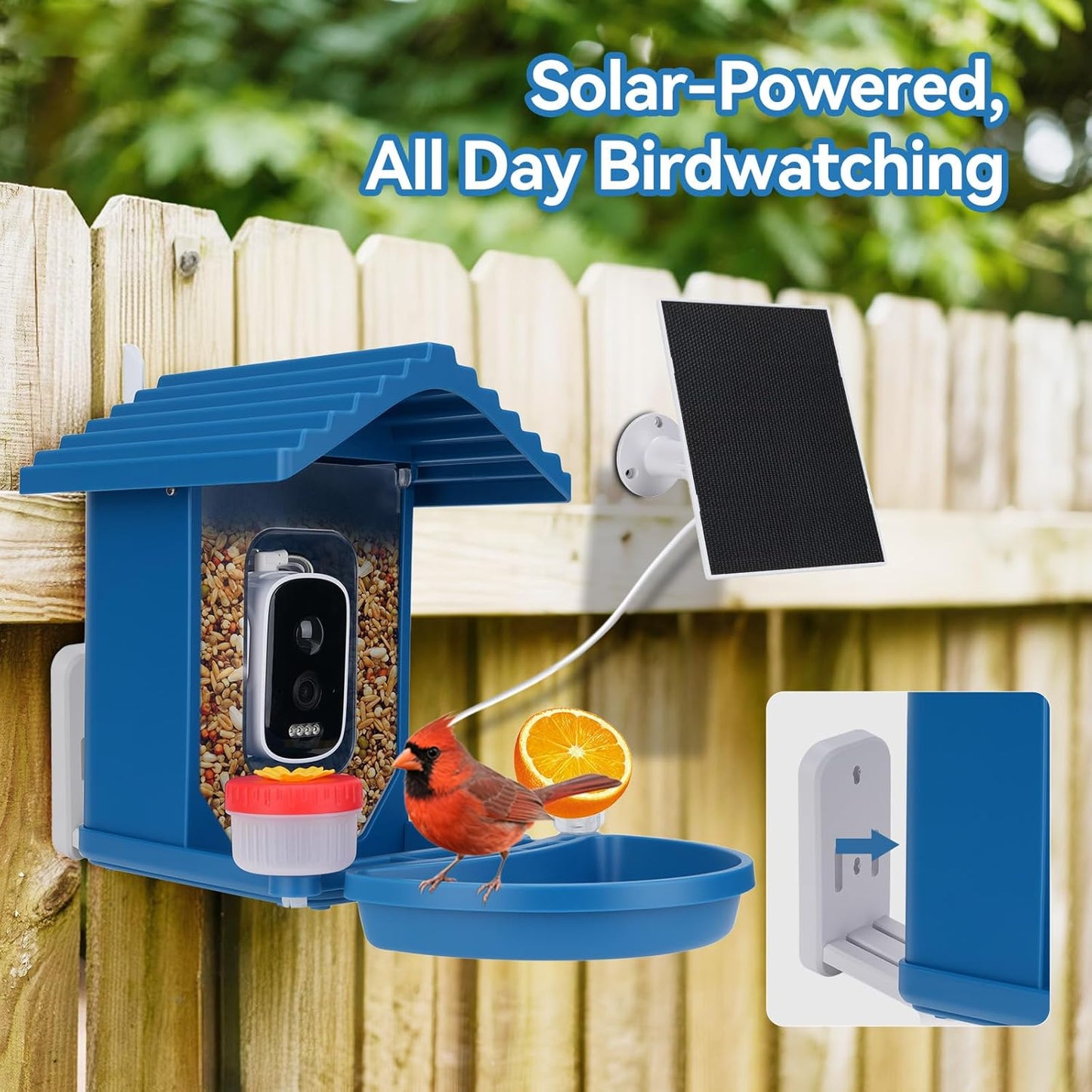 Bird Feeder with Camera Solar Powered,2.5K HD Video Bird House Live View,Smart AI Bird Species Identification for Outside Garden,Birds Bath,Ideal Gift for Birds Lover,Hummingbird (Blue)