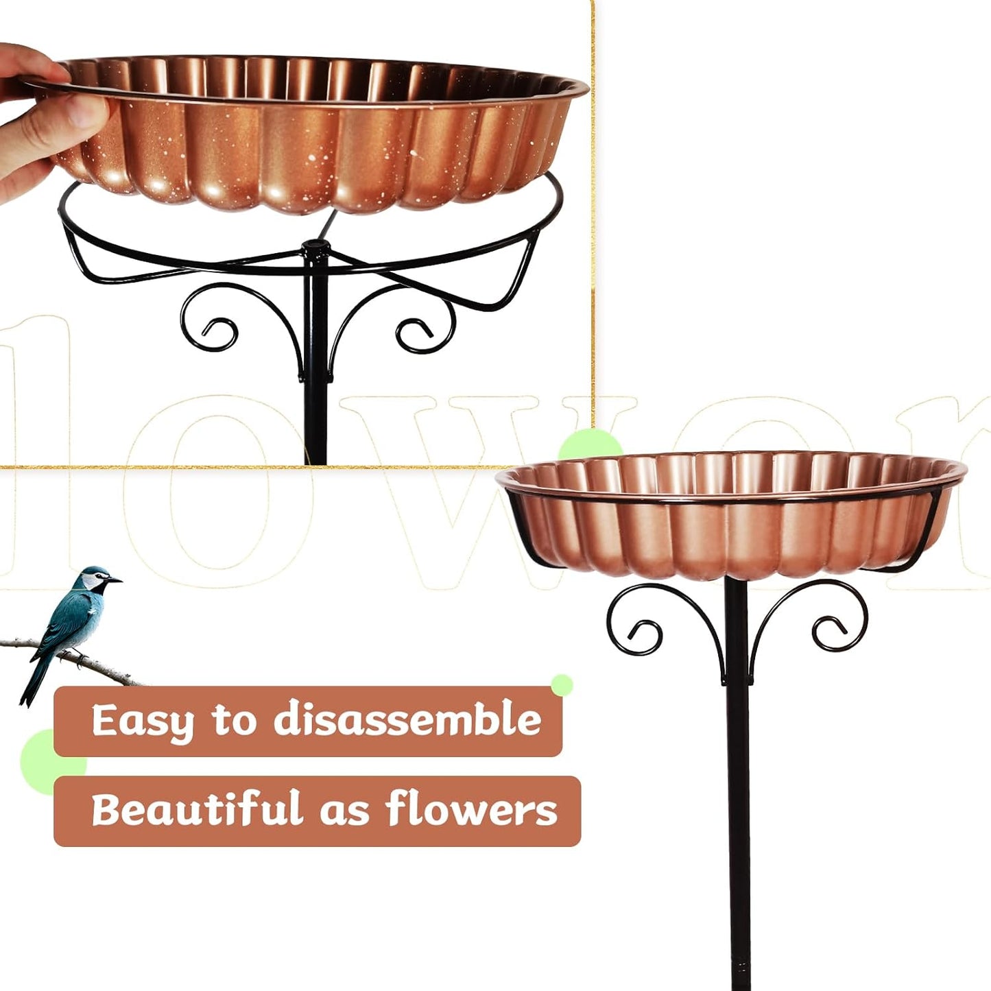 Rustproof Metal Bird Bath for Outside Colourfast Birdbath Outdoors Vintage Yard Decor Lawn and Garden Pedestal Bird Baths Stand Bowl 9-Pronged Base