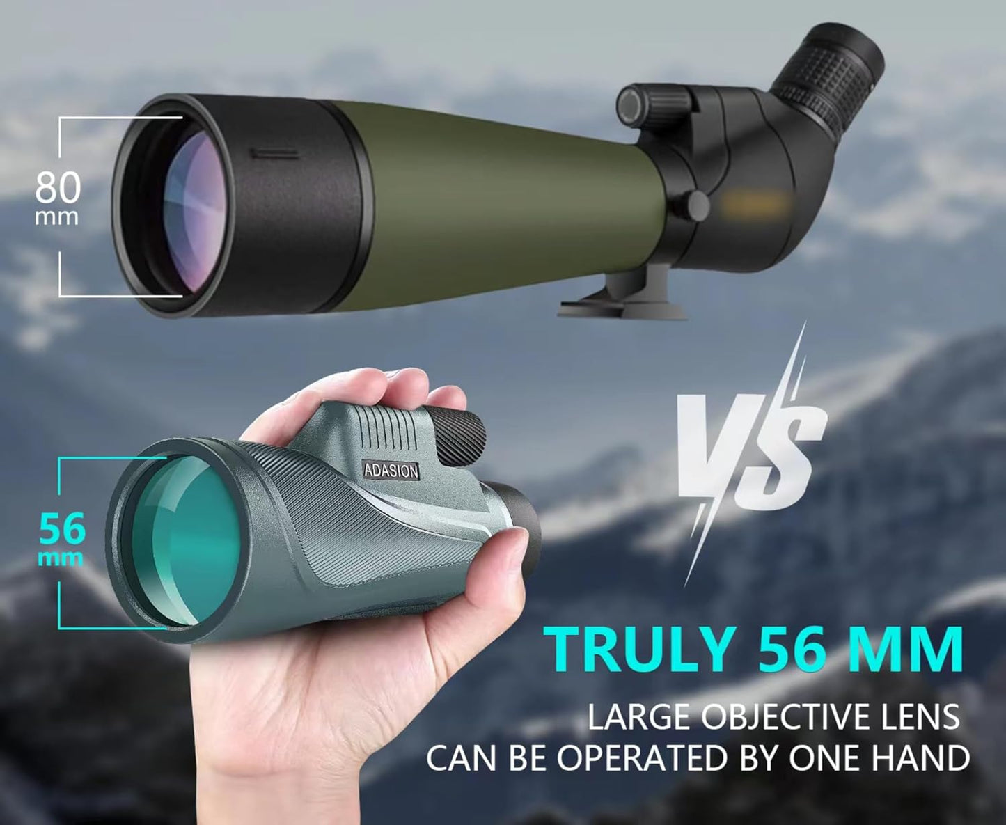 12x56 HD Monocular Telescope High Powered for Adults with Smartphone Adapter, High Powered Monocular Scope with Clear Low Light Vision for Star Watching, Bird Watching, Hiking, Concert