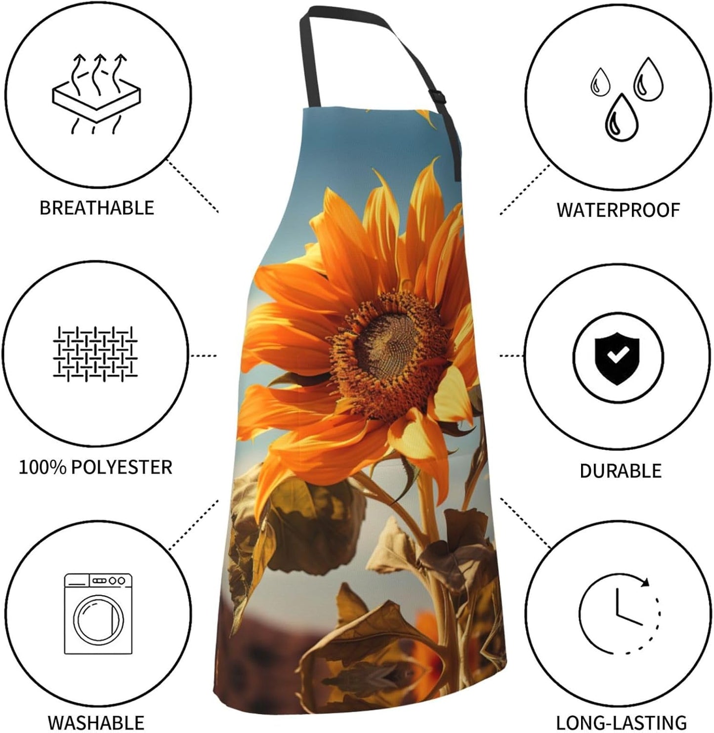Beautiful sunflower print Waterproof chef's apron with pocket apron for kitchen cooking baking barbecue and gardening