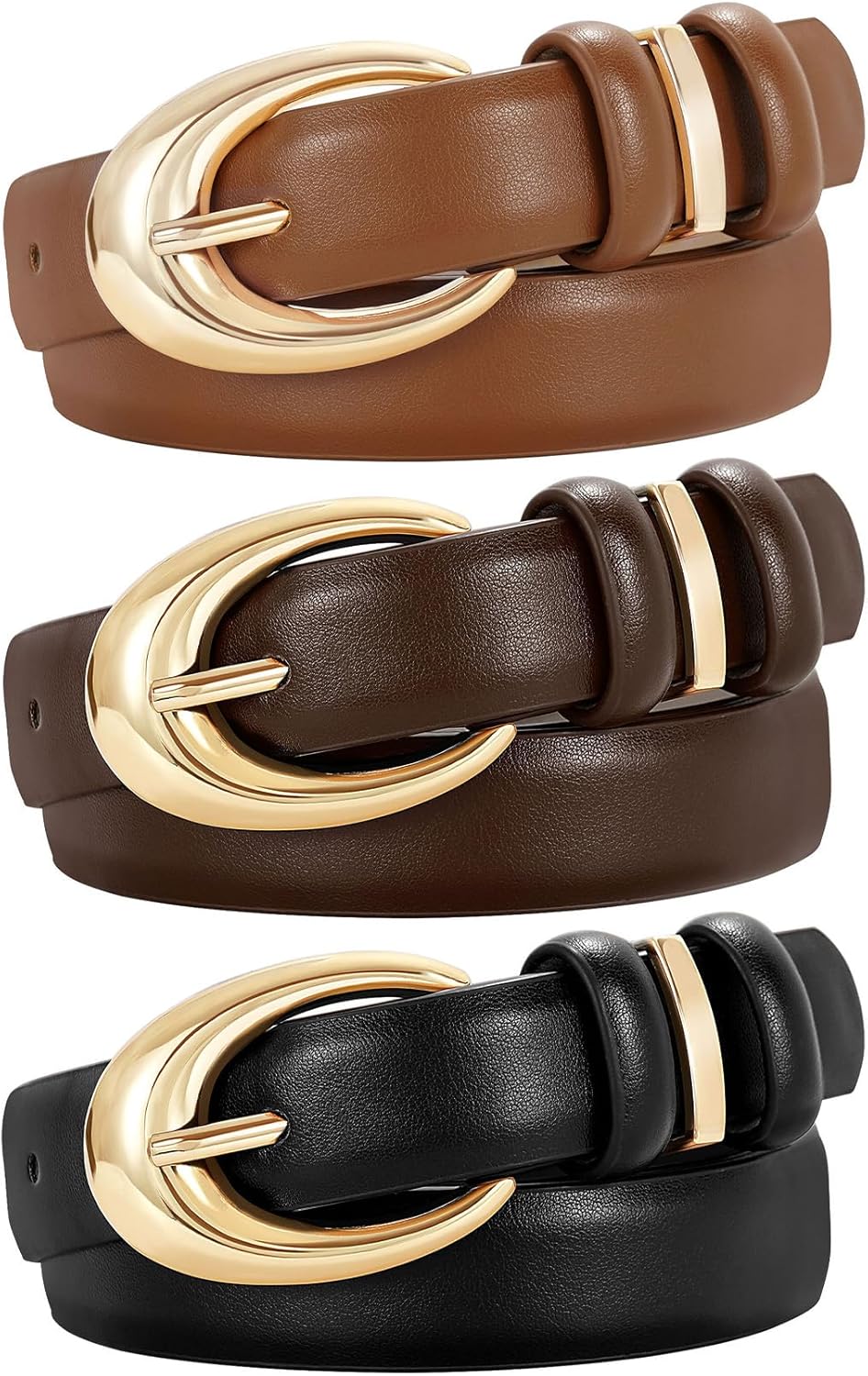 TRIWORKS 3 Pack Women Leather Belt for Jeans Pants Fashion Ladies Faux