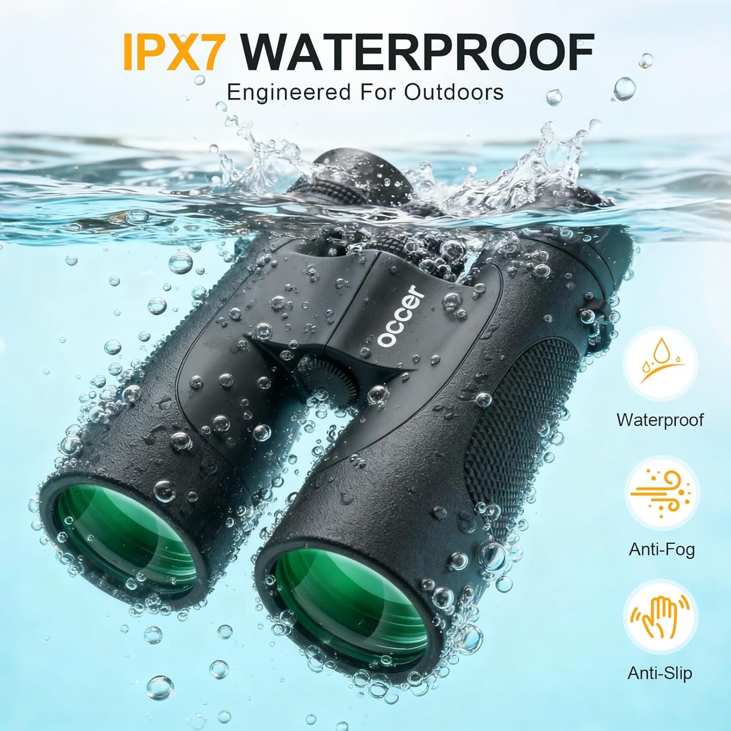 10x42 Waterproof Binoculars for Adults High Powered - Occer IPX7 Fogproof Shockproof UHD Binoculars, Rubber Armor Binocular with Chest Harness for Hunting Bird Watching Cruise Ship
