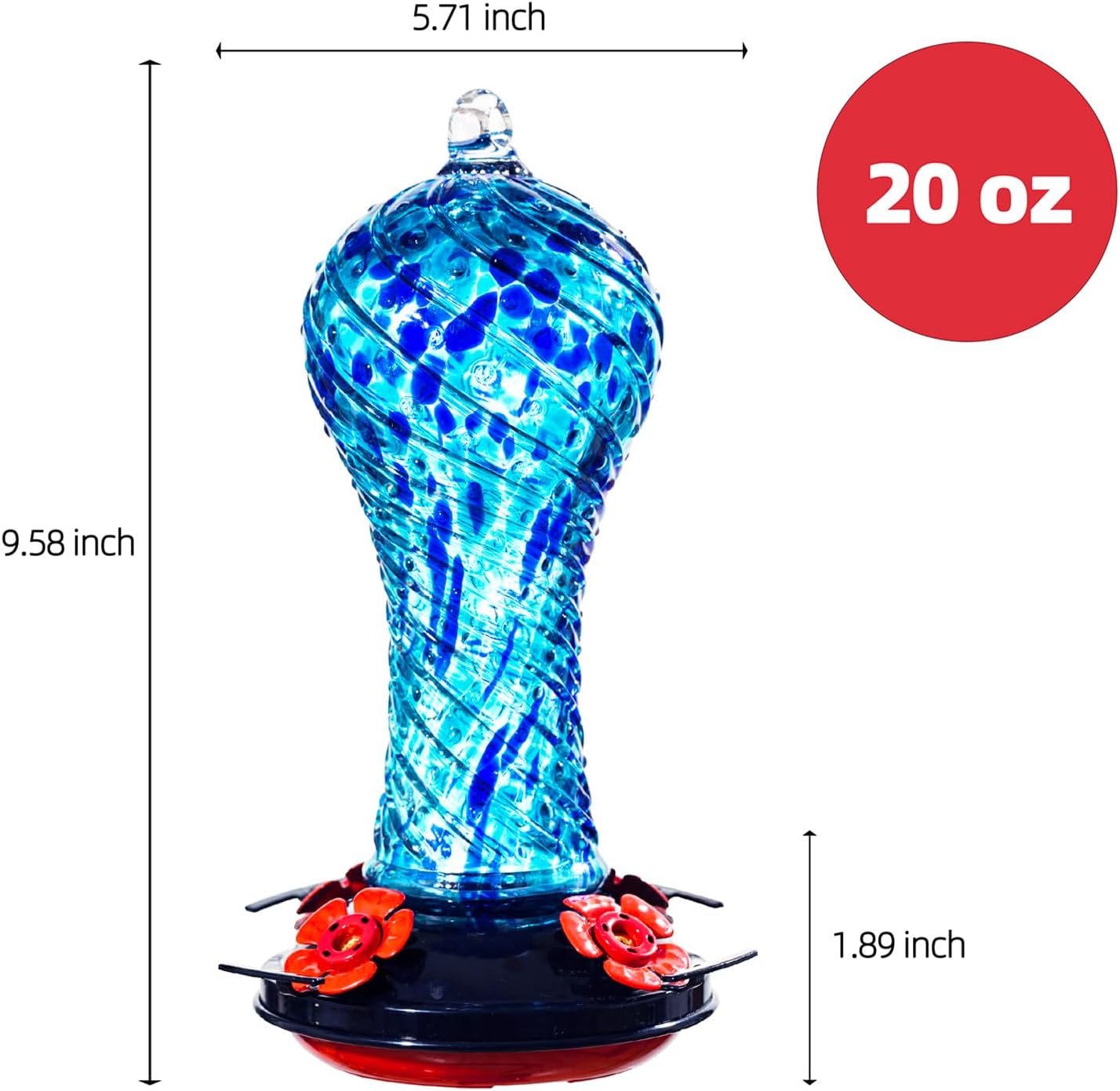 Muse Garden Gifts for Women Hummingbird Feeder Glass, 20oz Hummingbird Feeders for Outdoors Hanging Ant and Bee Proof, Mom Grandma Birthday Christmas Unique Gifts, Hand Blown Garden Decor, Blue
