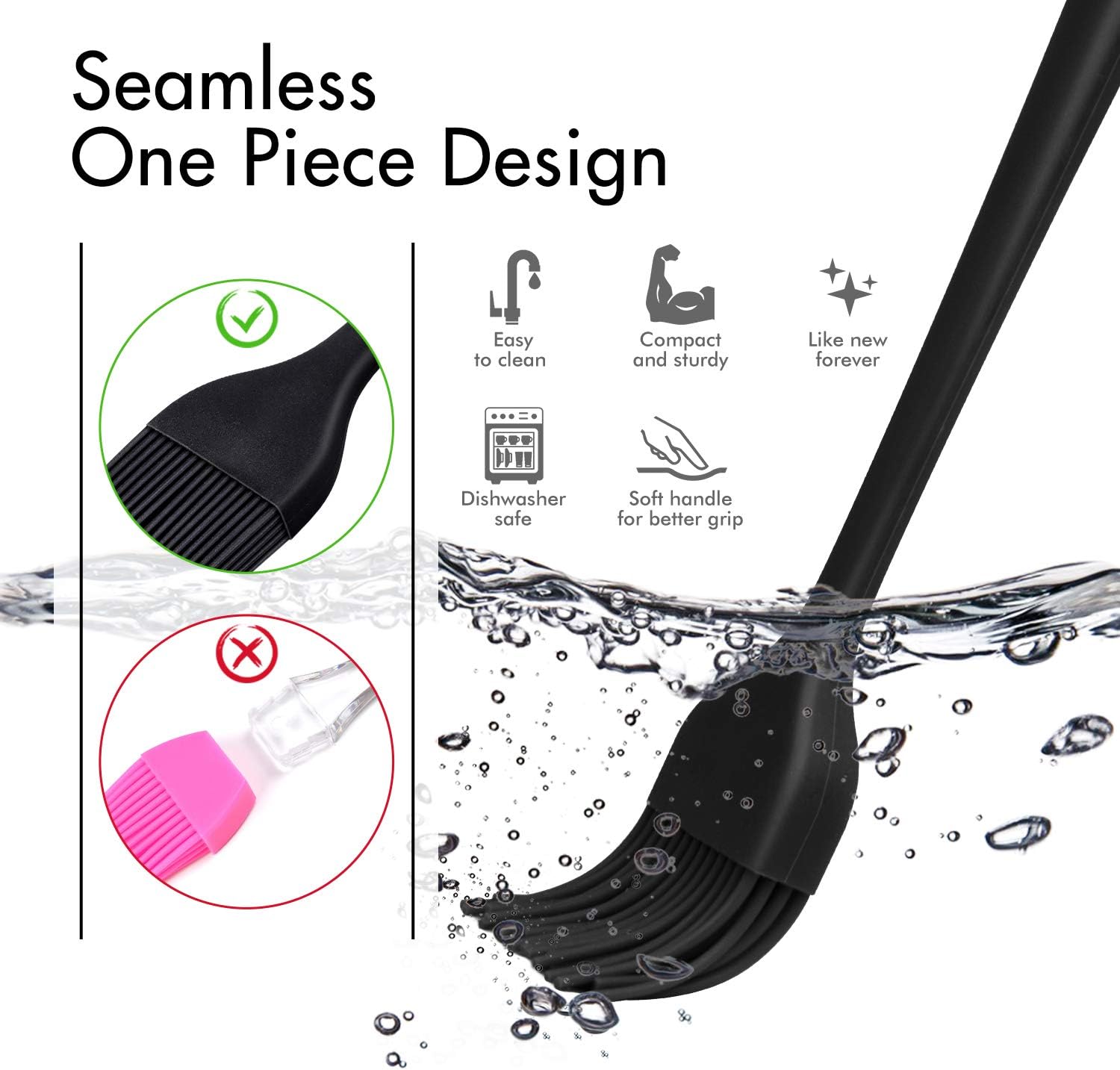 HOTEC 600℉ Heat Resistasnt Basting Brushes, BPA Free Silicone Pastry B