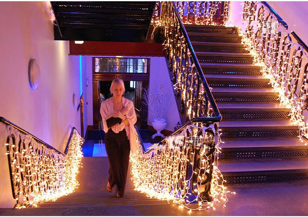 LED Window Curtain String Lights, GYDING Christmas Lcicle Lights 4M/13Ft 96 LED Starry Fairy String Lights Plug in 8 Modes for Wedding Party Bedroom Garden Patio Outdoor Indo (Warm White, 4)
