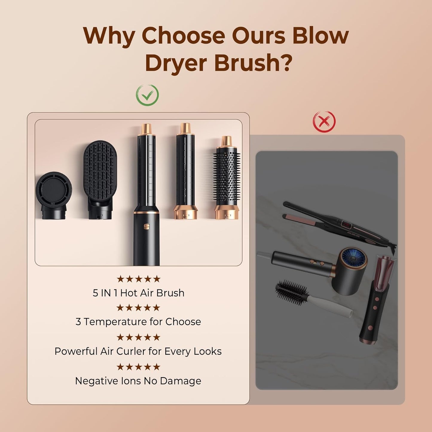 5 in 1 Blow Dryer Brush, Upgrade Hair Dryer Brush Air Curler Air Curli