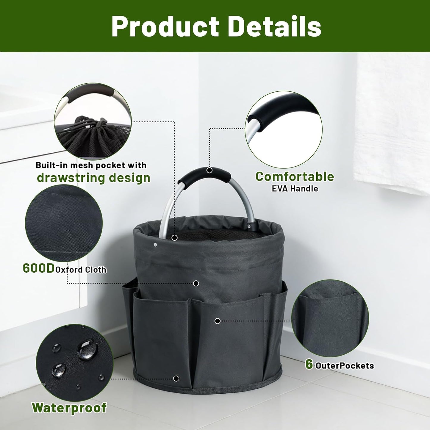 17L Foldable Cleaning Caddy with Handle - Portable Oxford Fabric Stora