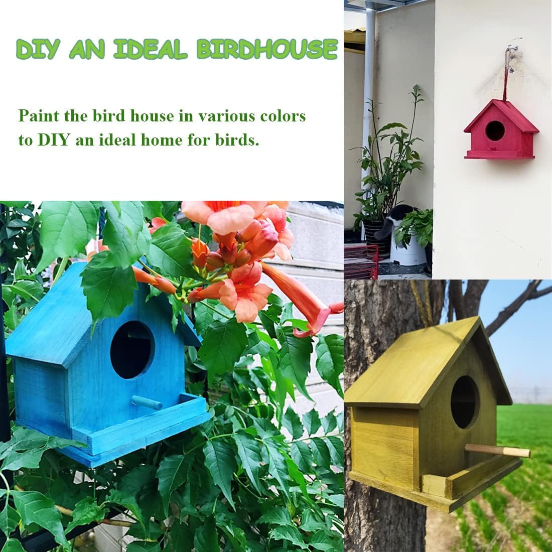 Bird Houses for Outside Bluebird Houses for Outdoors Hanging Wooden Birdhouse Hand-Painted Bird Nest Garden Patio Decor for Wren Swallow Sparrow Throstle Finch