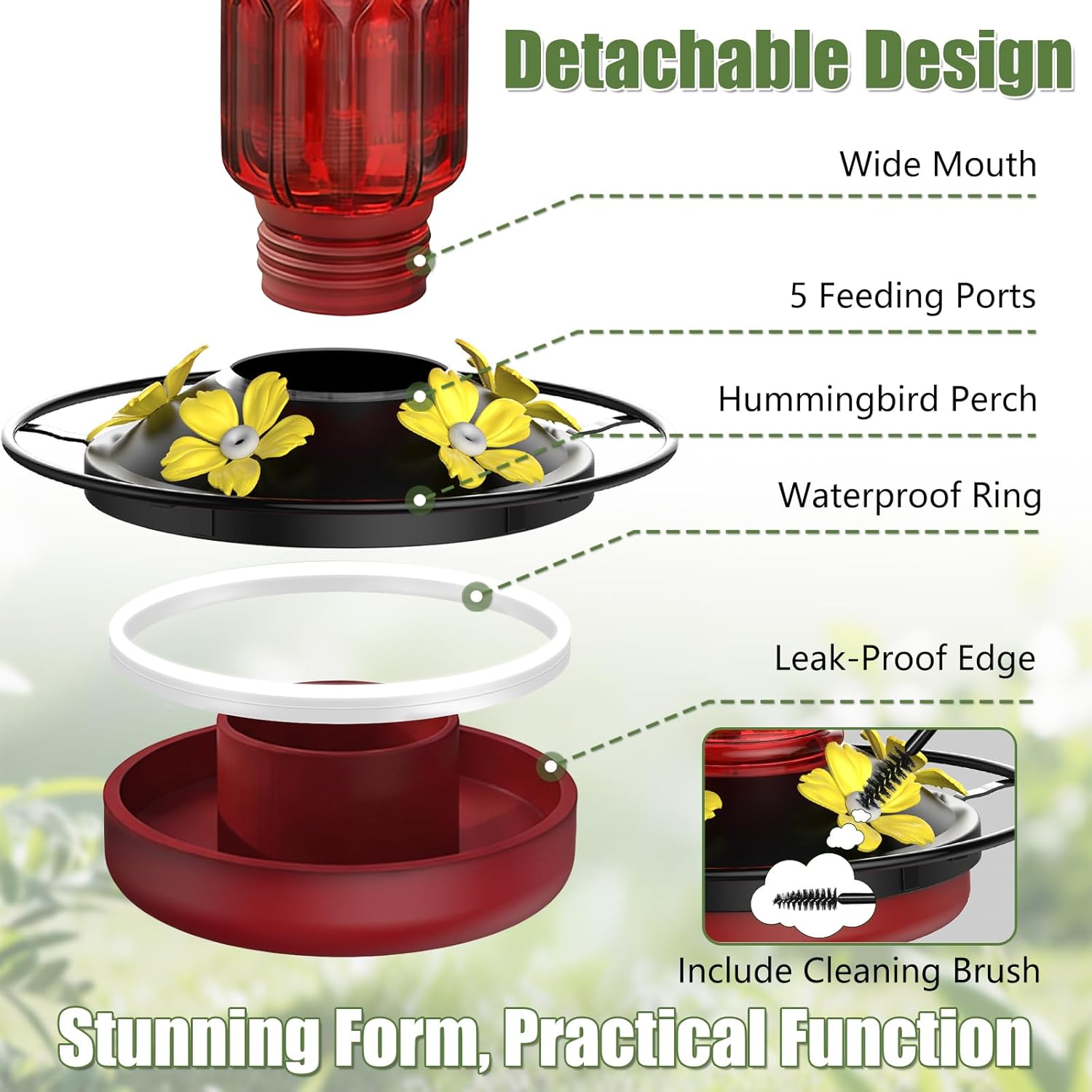 Hummingbird Feeders for Outdoors, Hanging Hummingbird Feeder with 5 Fl