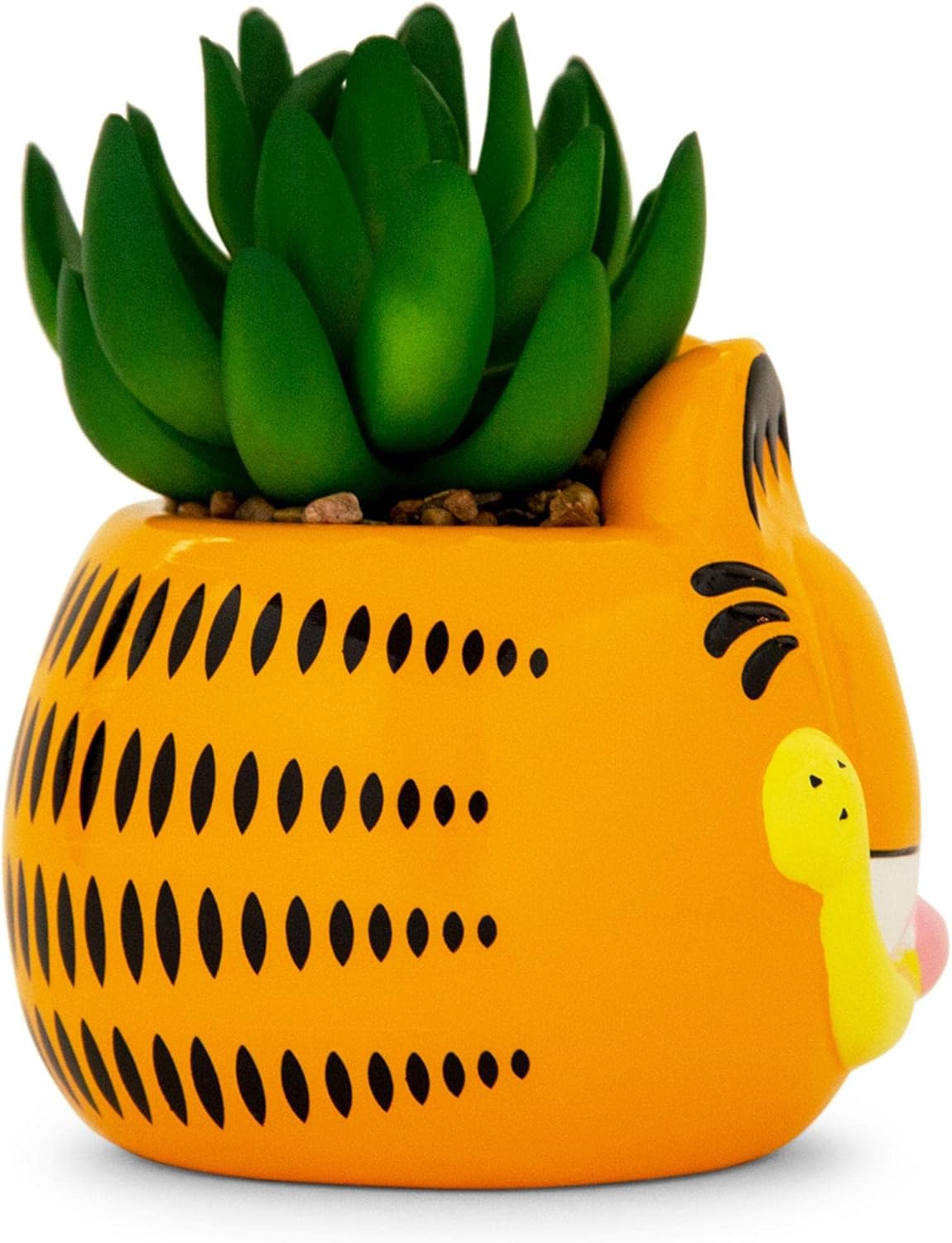 Garfield 4-Inch Ceramic Planter with Artificial Succulent | Cute Flower Pot, Faux Indoor Plants