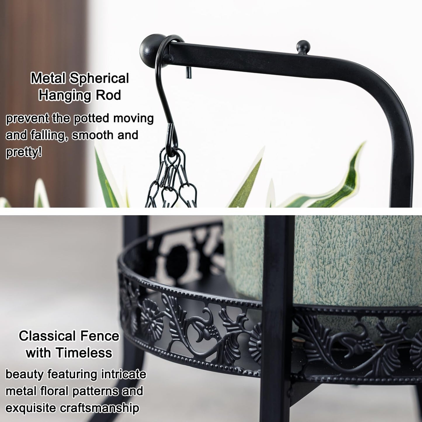 COPREE 2-tier Hanging Plant Stand, Space-Saving Iron Planter Shelves F