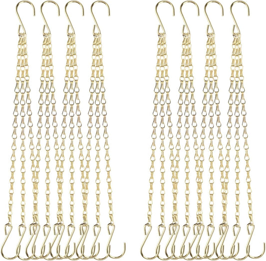 PINGEUI 8 Pack Gold Hanging Baskets Chains, 16 Inch Heavy Duty Metal Hanging Basket Chain Decorative Chains with S Hook, Plant Hanger Indoor Outdoor Replacement Hanging Chains