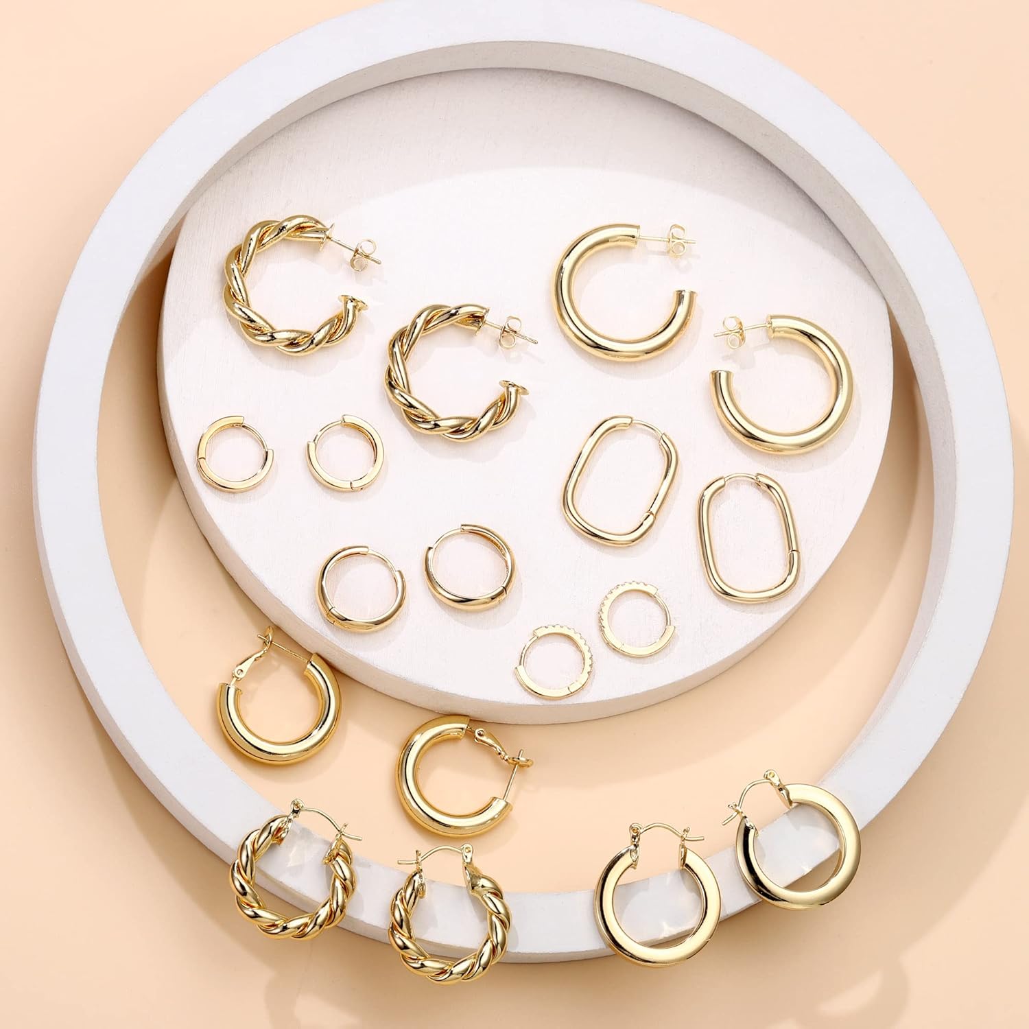 Yesteel 9 Pairs Gold Hoop Earrings for Women, 14K Real Gold Plated Chu