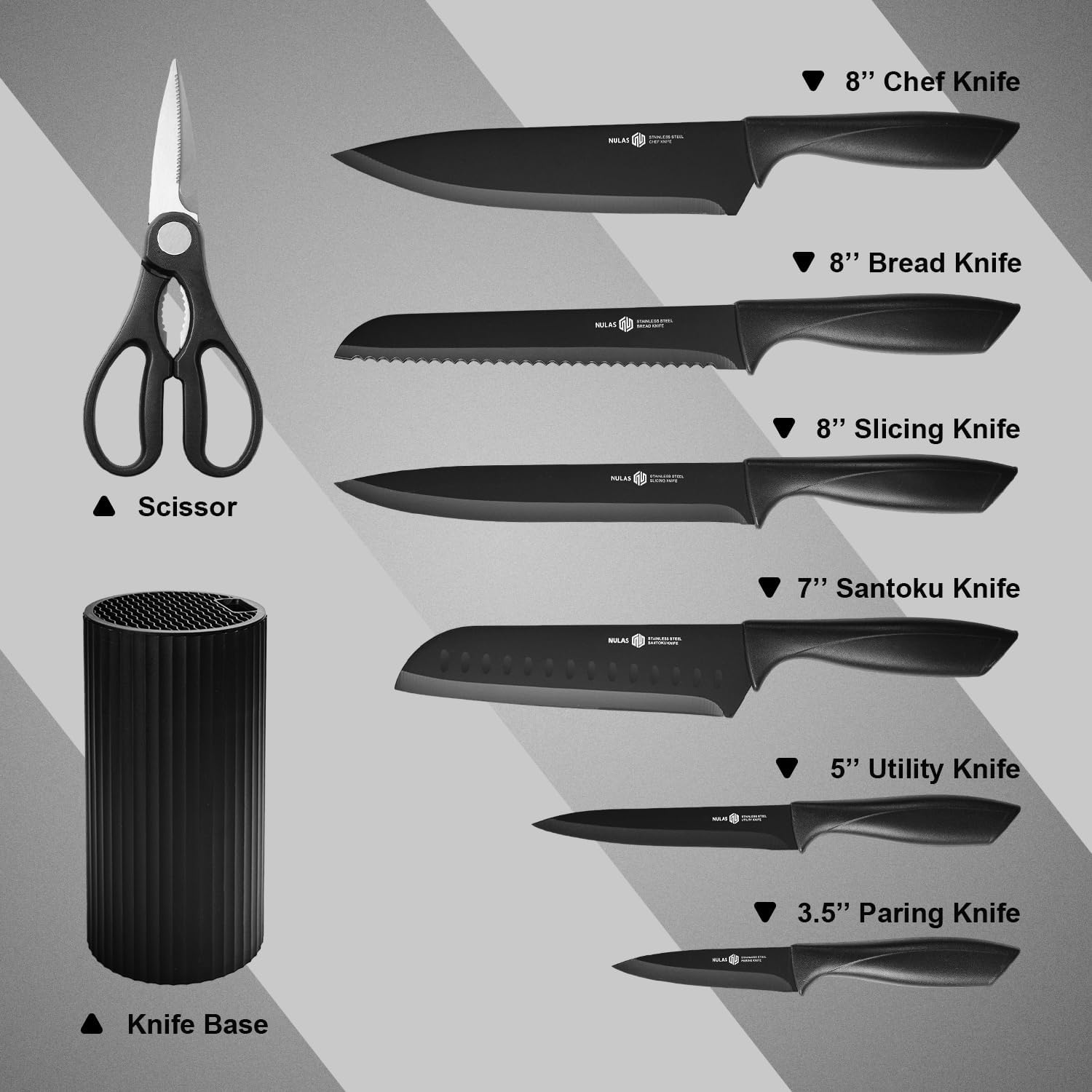 Knife Set, 8-Piece Kitchen Knife Set with Universal Block - Anti-Rust 