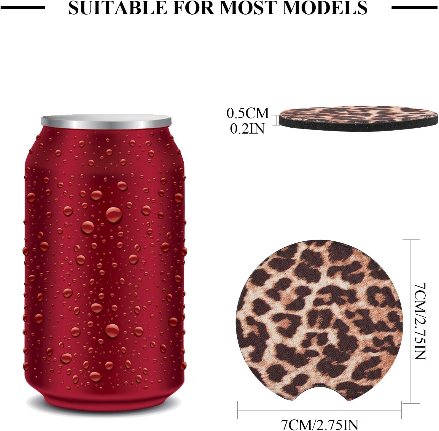4 Pack Car Coasters, 2.75inch Leopard Print Cup Holder Coasters for Ca