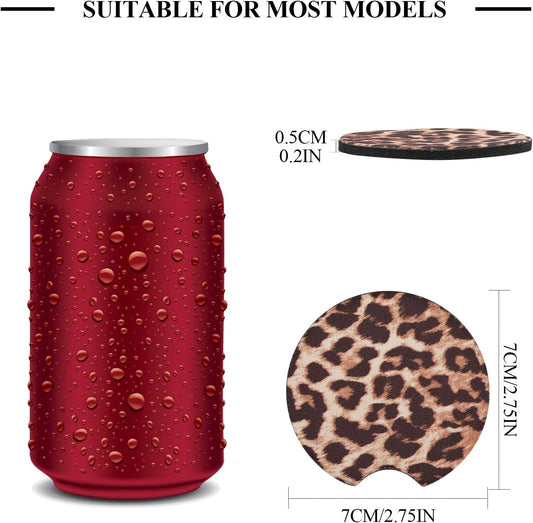 4 Pack Car Coasters, 2.75inch Leopard Print Cup Holder Coasters for Car, Neoprene Cup Pad Mat Coaster for Cup Holders for Women
