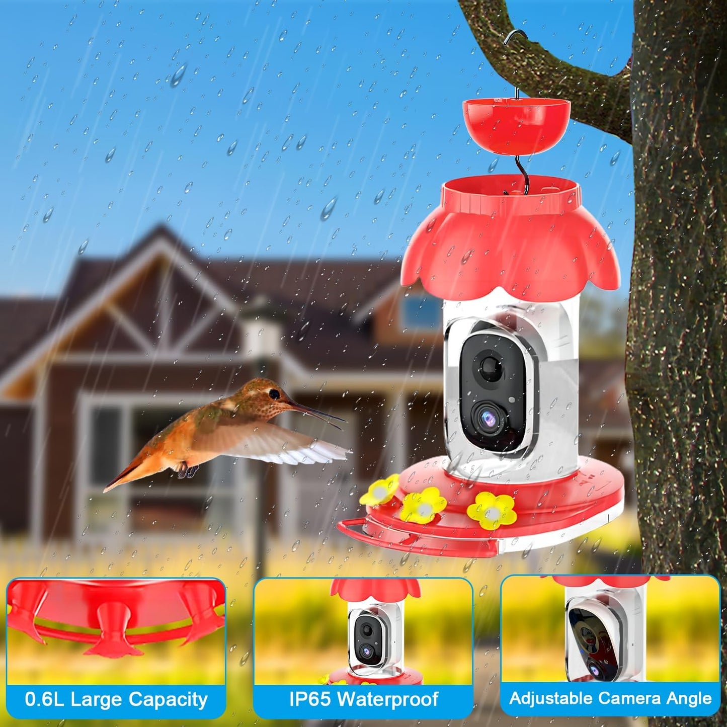 Hummingbird Feeder with Camera,Wireless Smart Bird Feeders for Outdoors Video Watching AI Camera with Auto Capture Videos & Motion Detection Ideal Gift for Bird Lovers