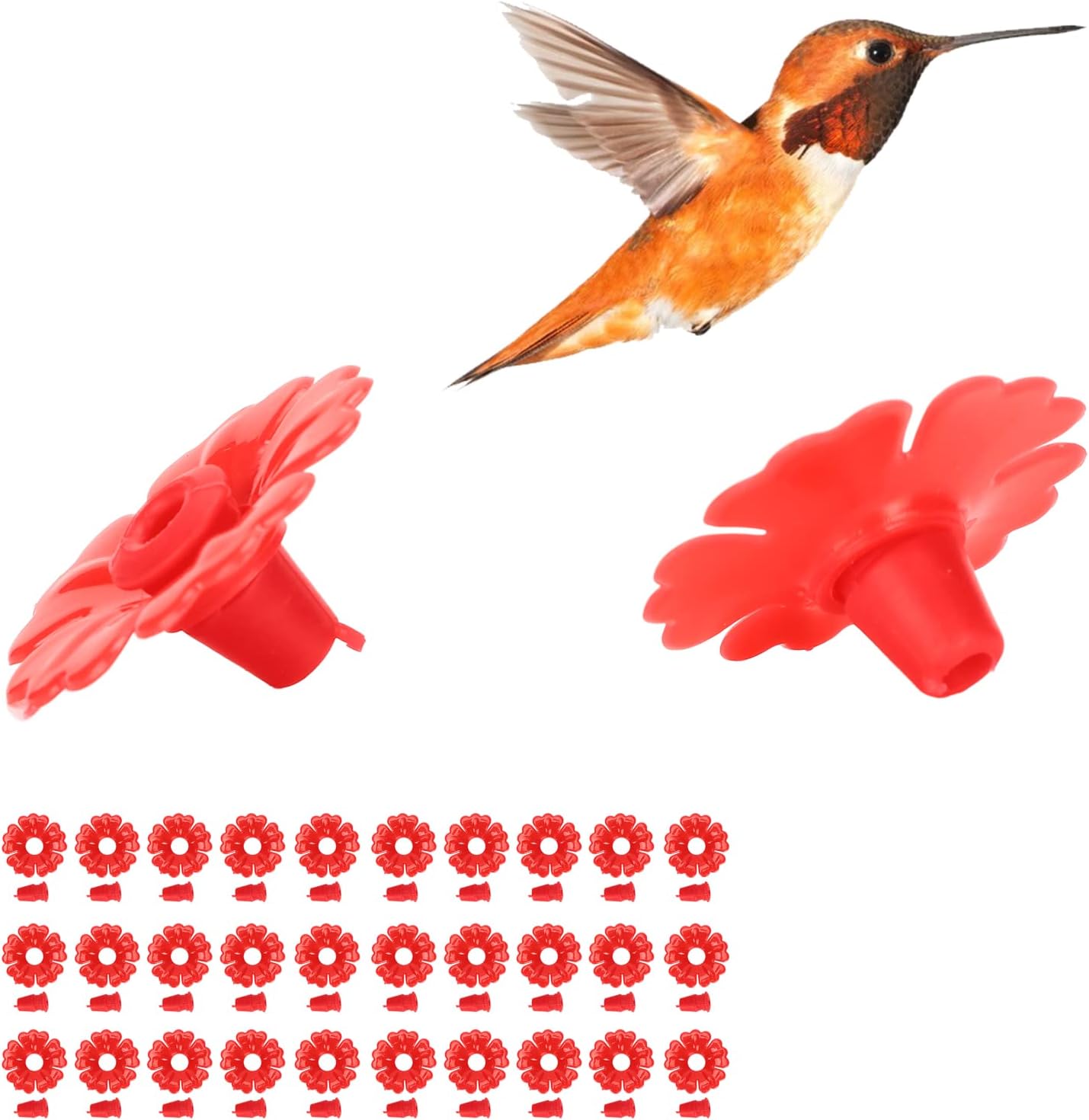 Feeding Port Replacement Parts, Hummingbird Feeder Flowers Bright Colors Attractive 30 Set for Outdoor(red)
