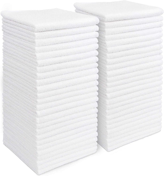 AIDEA Microfiber Cleaning Cloth White 50PK, Cleaning Rags, Lint Free Microfiber Towels, Kitchen Towels Dusting Cloth, Wash Cloths, Dish Rags White, 11.5"x 11.5"