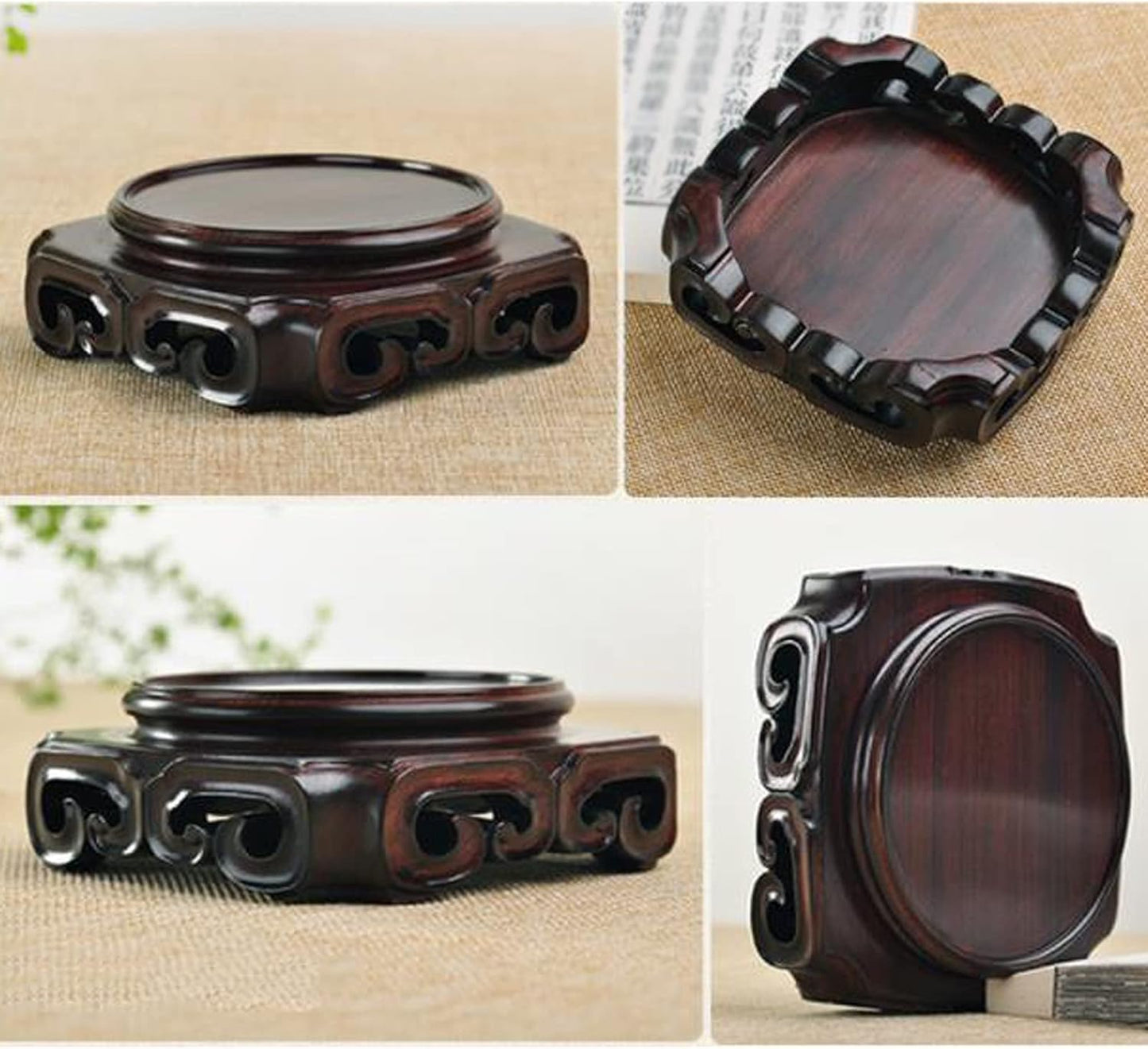 Plant Pot Saucer Wooden Vase Base Mahogany Bracket Ornaments Round Base Stone Strange Stone Teapot Bonsai Vase Flower Pot Incense