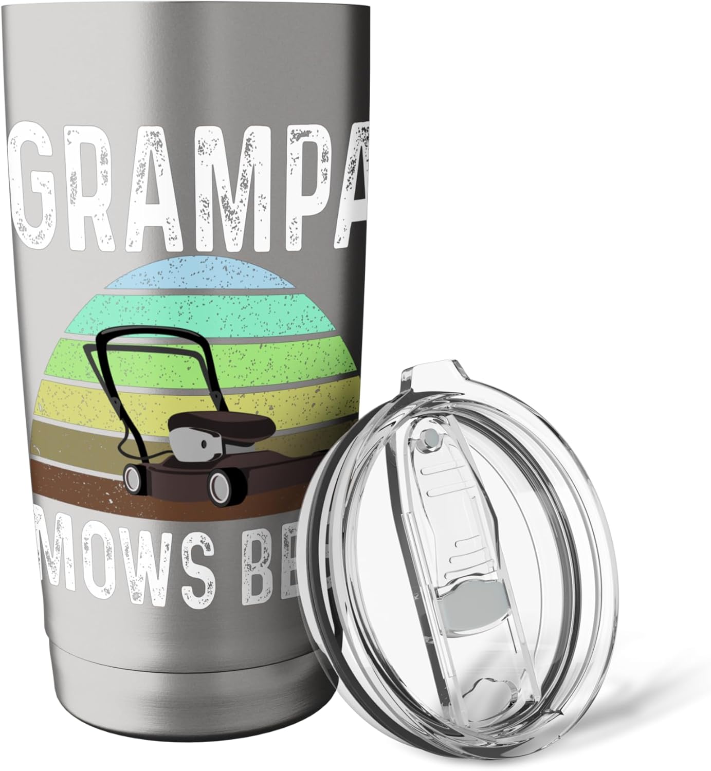 Funny Grampa Mows Best Lawn Care Grass Mowing Lawn Mower Dad Stainless Steel Insulated Tumbler