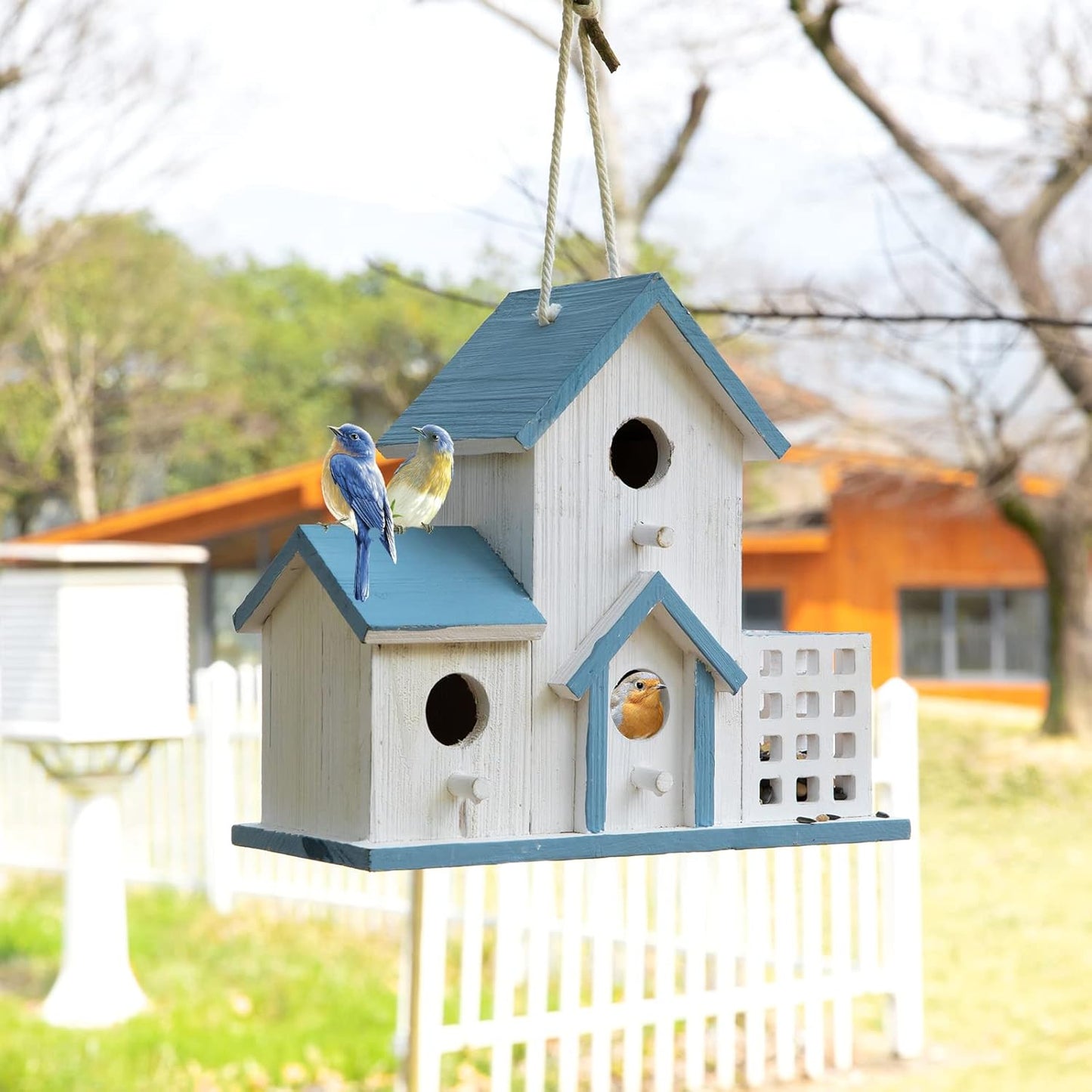 Birdhouse Premium Bluebird Houses for Outside Attract Beautiful Birds to Your Garden and Yard Durable Outdoor Birdhouses 3 Hole Bird Houses for Outside Hanging