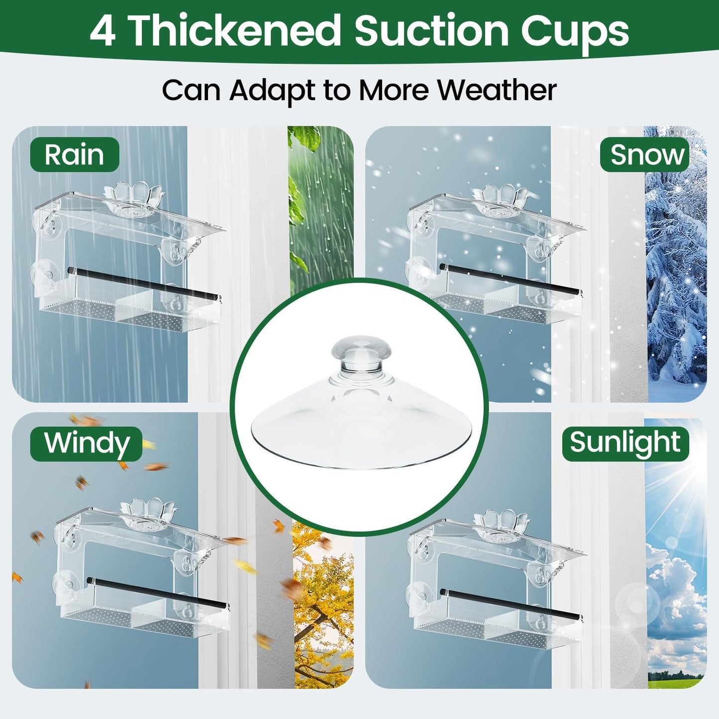 Clear Acrylic Window Bird Feeder with Strong Suction Cups, Detachable Tray – Easy to Clean, Birds Viewing for Cats, Outdoor Wild Bird Watching Gift, Outside Garden Decor