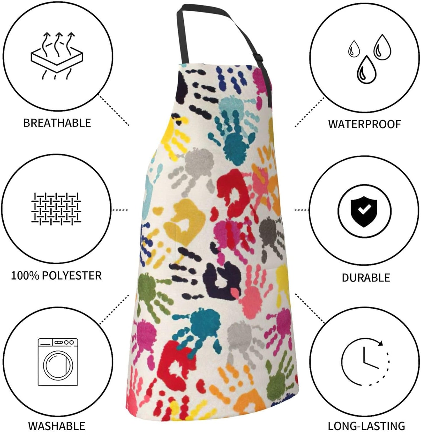 Hand Print print Waterproof apron with pocket adjustable cooking apron