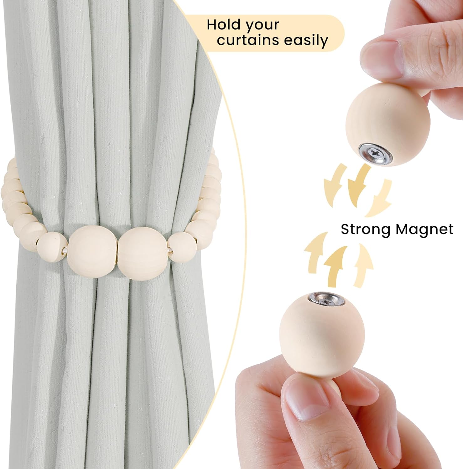 Magnetic Curtain Tiebacks, 2 Pack Curtain Holdbacks for Draperies, Woo