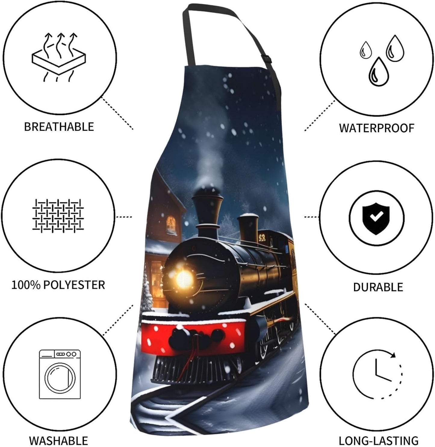 Winter Christmas Snow Night Railway Train print Waterproof apron with 