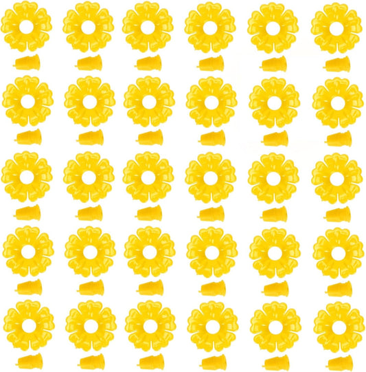 Hummingbird Feeder Replacement Flowers, 30 Pcs Hummingbird Feeder Parts, Hanging Bird Feeding Ports Replacement, Outdoors Supplies (Yellow)