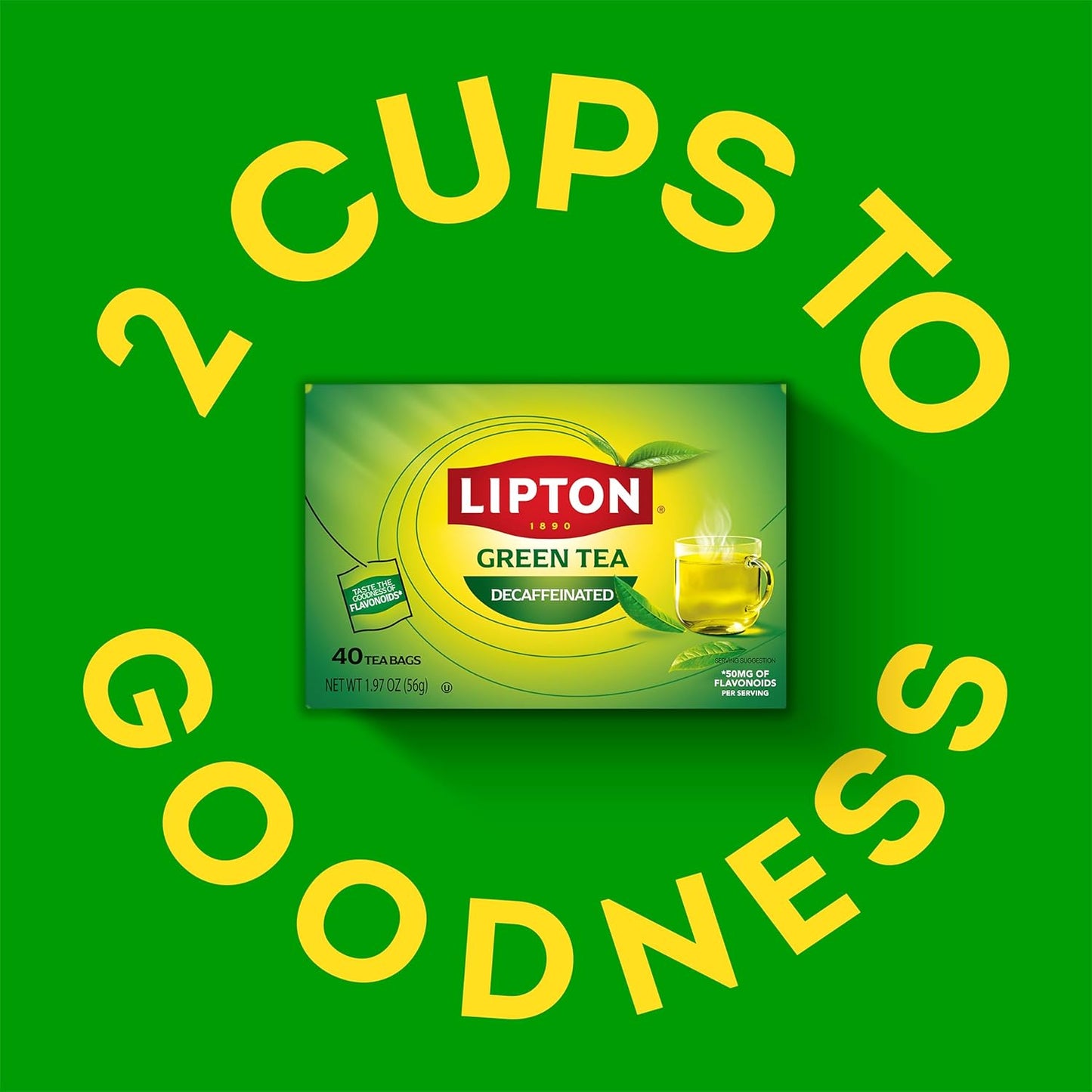 Lipton Decaffeinated Green Tea Bags, Unsweetened Teabags for Decaf Hot Tea or Decaf Iced Tea with Flavonoids, 40 Total Tea Bags