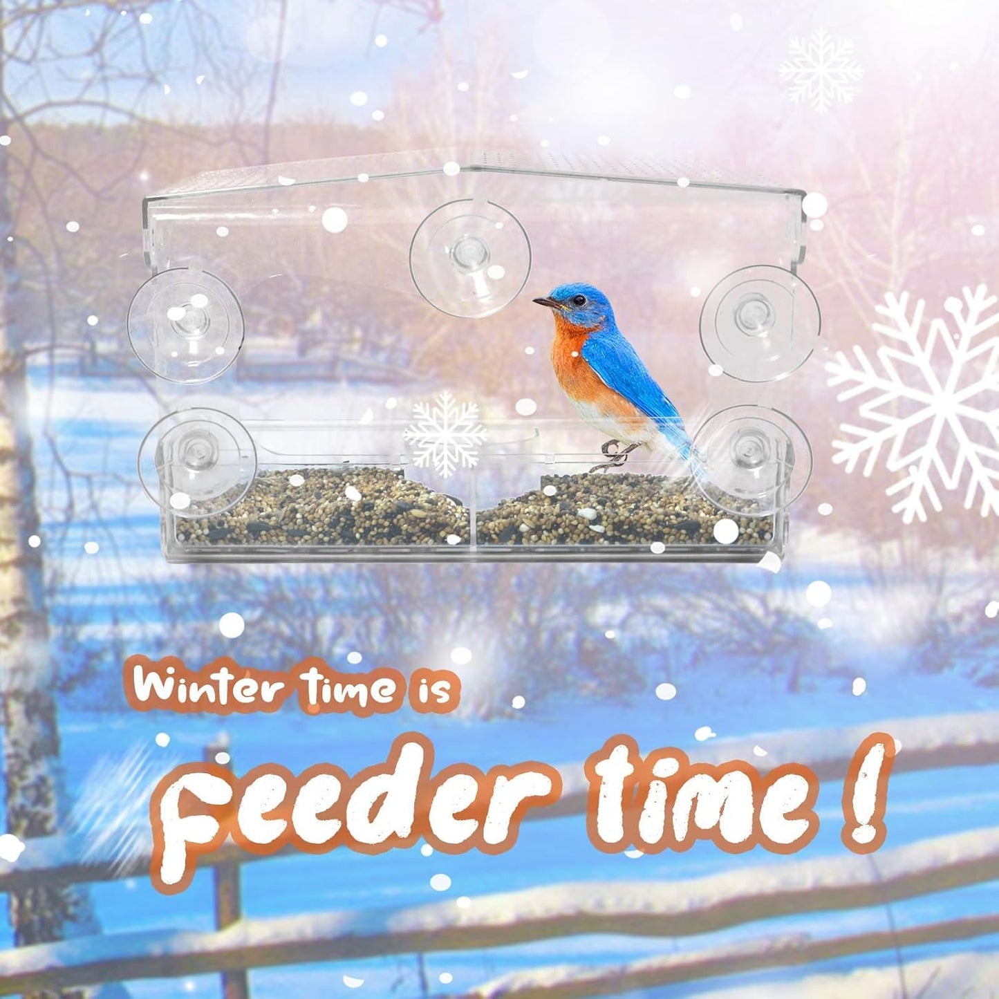 Clear Window Bird Feeder with 5 Extra Strong Suction Cups, Acrylic Wildlife Seed Feeder， as an Outdoor Transparent Bird Watching Gift, Easy-to-Clean, Garden Decor，Middle Size