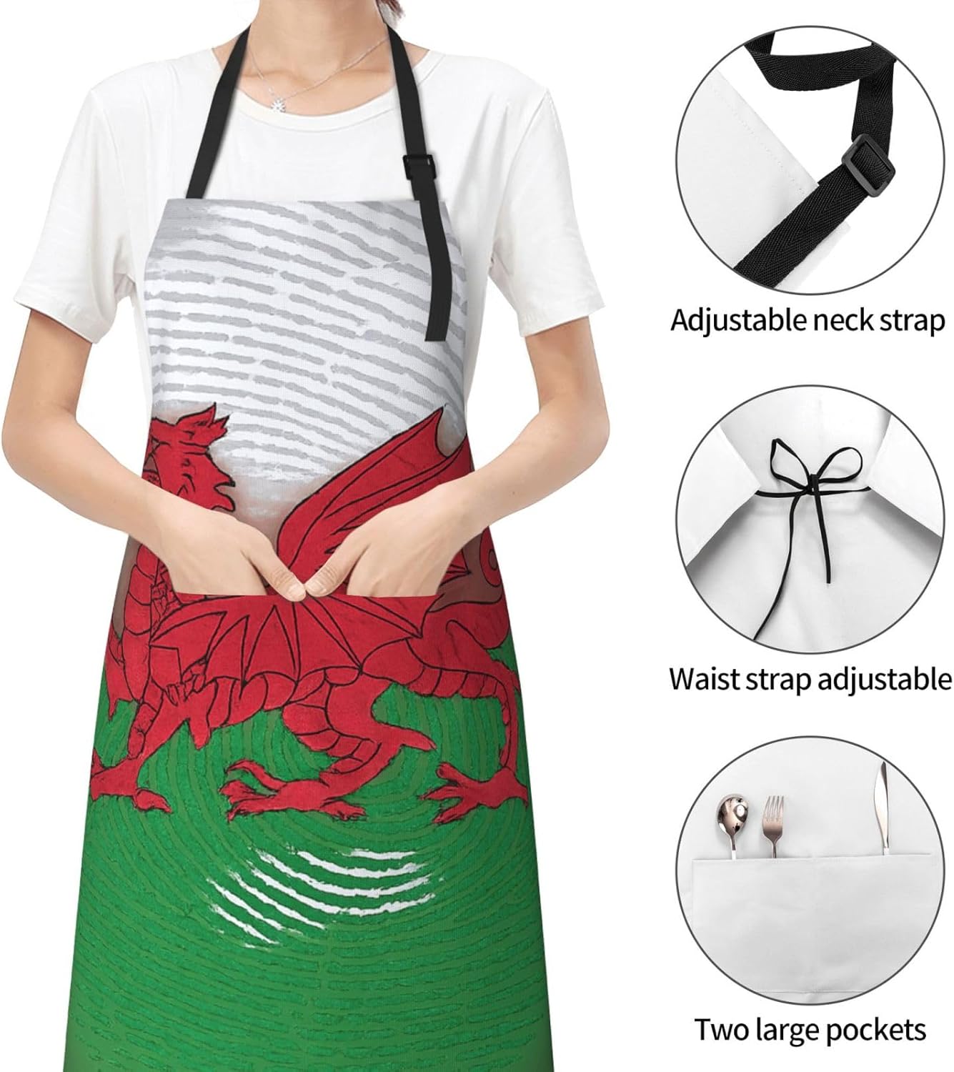YANYU Welsh Dragon Print 28x33 In Kitchen Apron Stylish Chef Apron with Pockets for Cooking Baking Painting