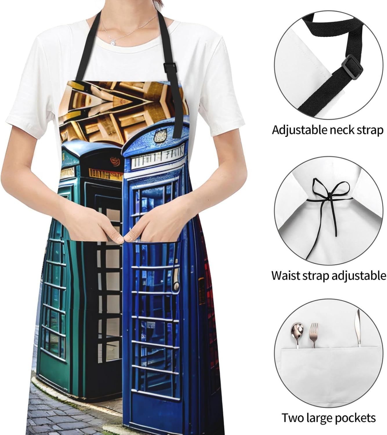 british phone booth print Waterproof chef's apron with pocket apron for kitchen cooking baking barbecue and gardening