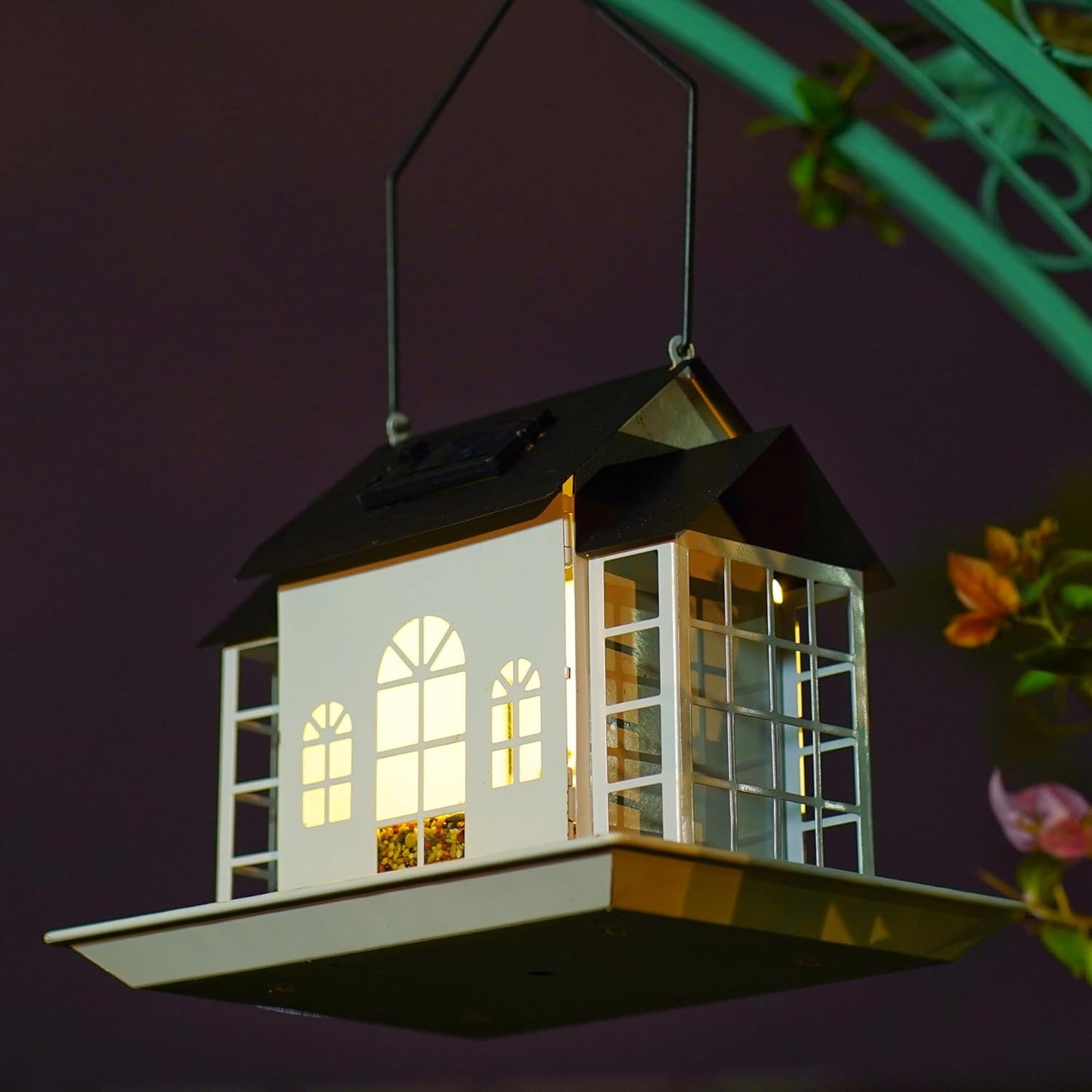 Solar Bird Suet Feeder House for Outdoors Hanging,Solar Metal Large Capacity Birdfeeders Hanging Outside,Cardinal Wild Large Bird Feeder with Suet Cages,Garden Decor,Gift for Mom Grandma