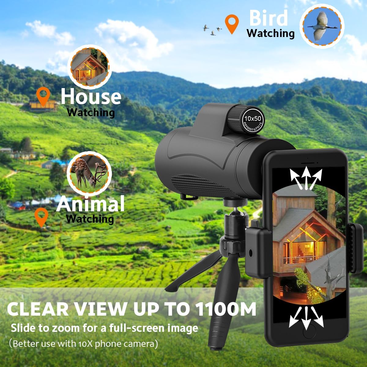 Asacam® 2025 Update - 80x100 Monocular Telescope High Powered for Smartphone HD Monoculars for Adults with Adapter/Tripod for Bird Watching Hiking Hunting Camping Traveling Outdoor Wildlife
