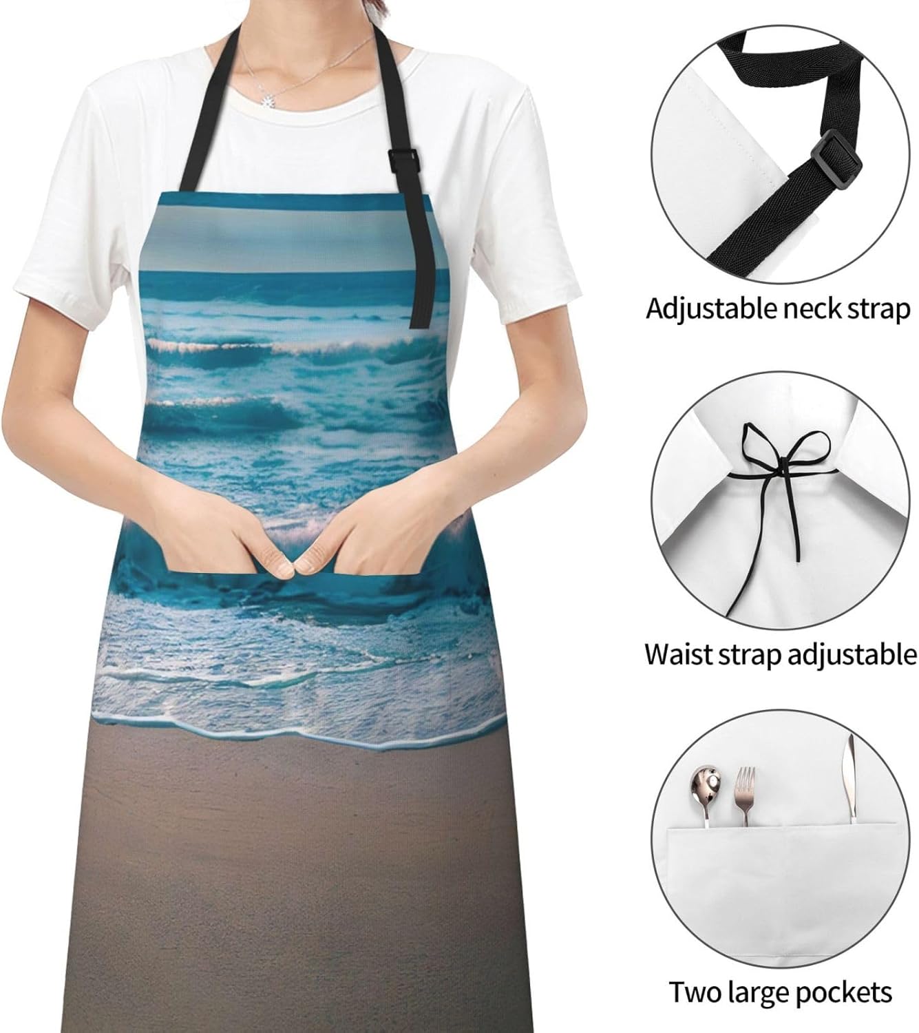 Beach Clear Sea Sand print Waterproof chef's apron with pocket apron for kitchen cooking baking barbecue and gardening