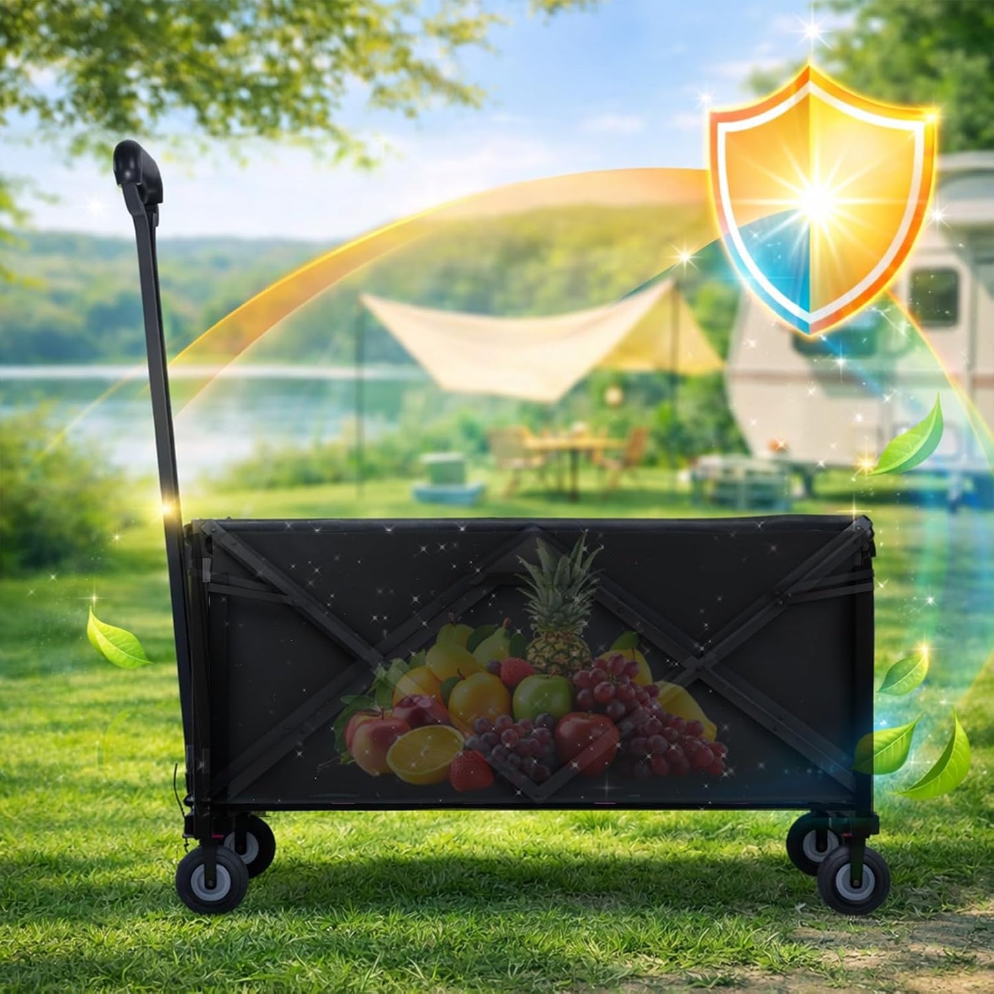 Outdoor Folding Wagon Cover, 38" L x 22" W x 20" H Heavy Duty 420D Waterproof Garden Cart Cover for Collapsible Wagon Carts with Portable Pocket Bottom Drawstring Reflective Strip