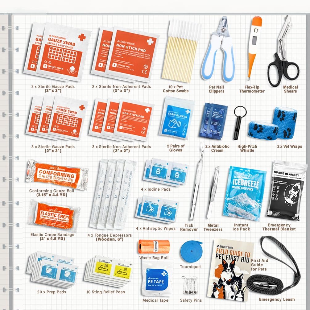 EVERLIT Pet Medic First Aid Kit | Vet-Approved Animal Care Kit with 95
