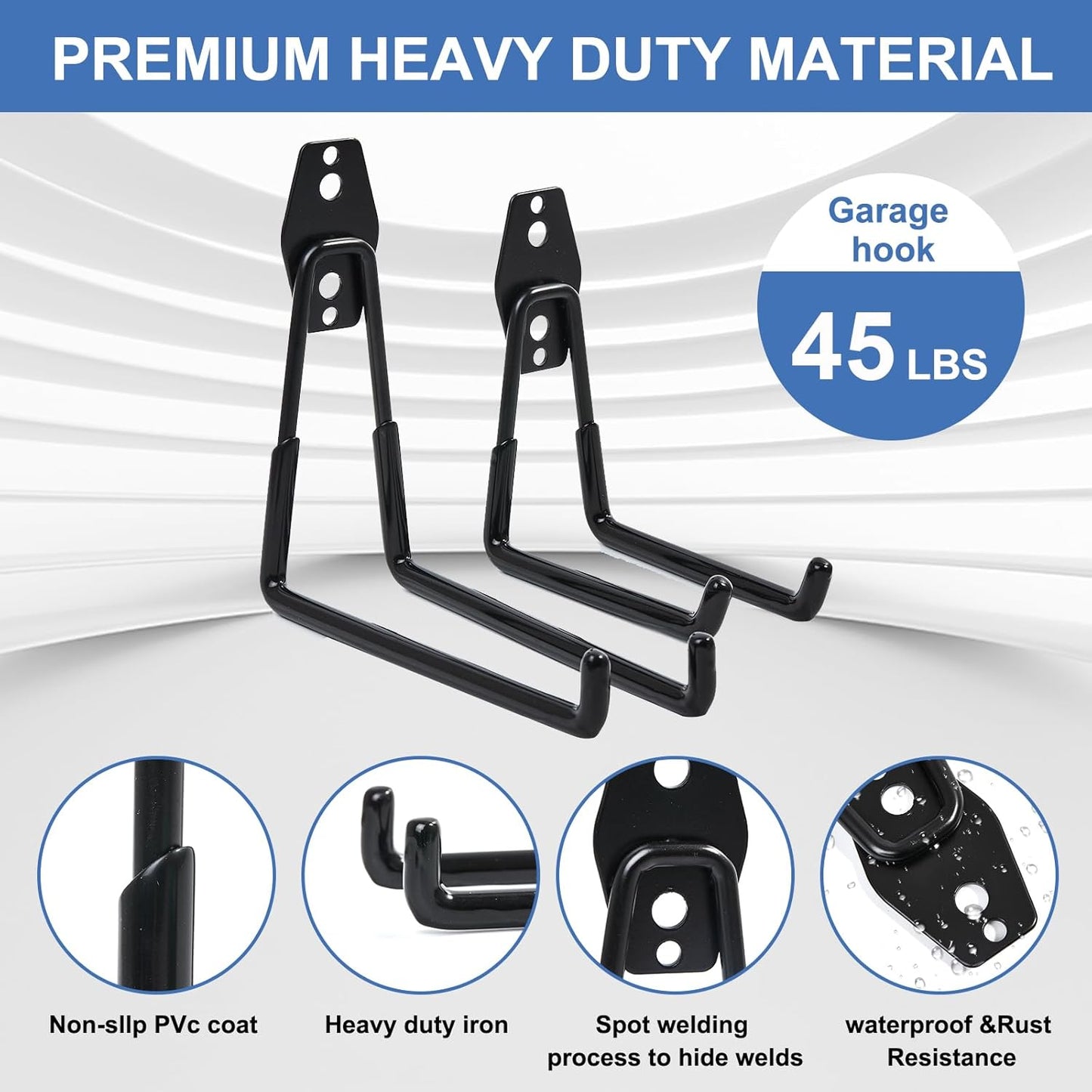 Heavy Duty Garage Hooks,10 Pack Garage Wall Mount Hooks, for Hanging Ladders, Bikes, Garden Tools, Hose, Utility Steel J Hooks with Anti-Slip Coating (Black)