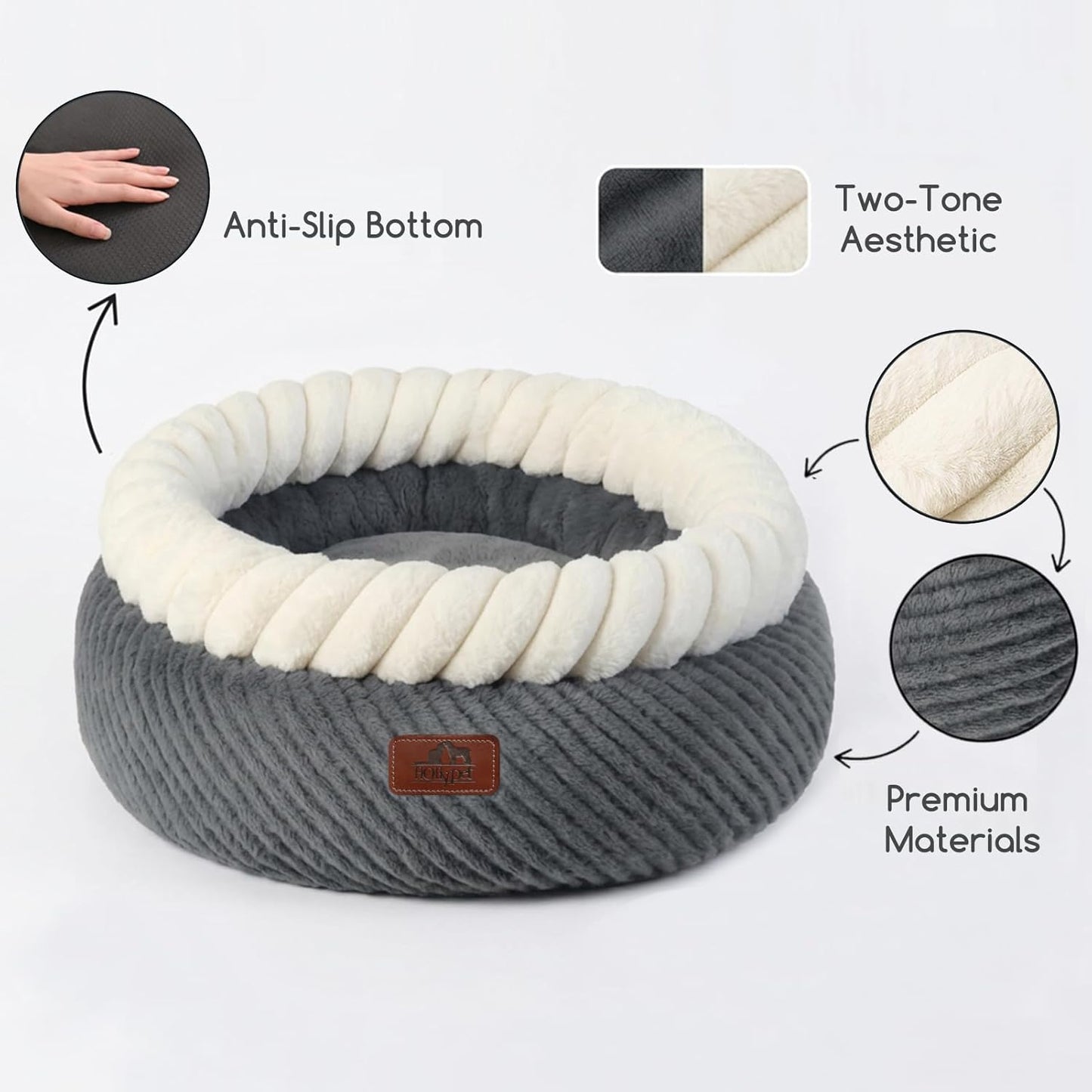 Hollypet Cat Bed for Indoor Cats Kitty Beds, Round Washable Fluffy Sma