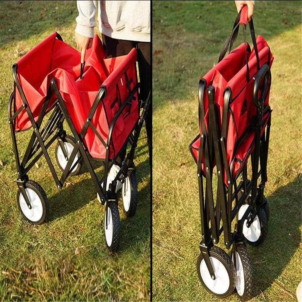 Beach Trolley,Collapsible Folding Outdoor Utility Wagon for Camping Beach Sports Foldable Wagon Trolley Cart with Wheels Garden Shopping Carts(Red)(Red)/Red