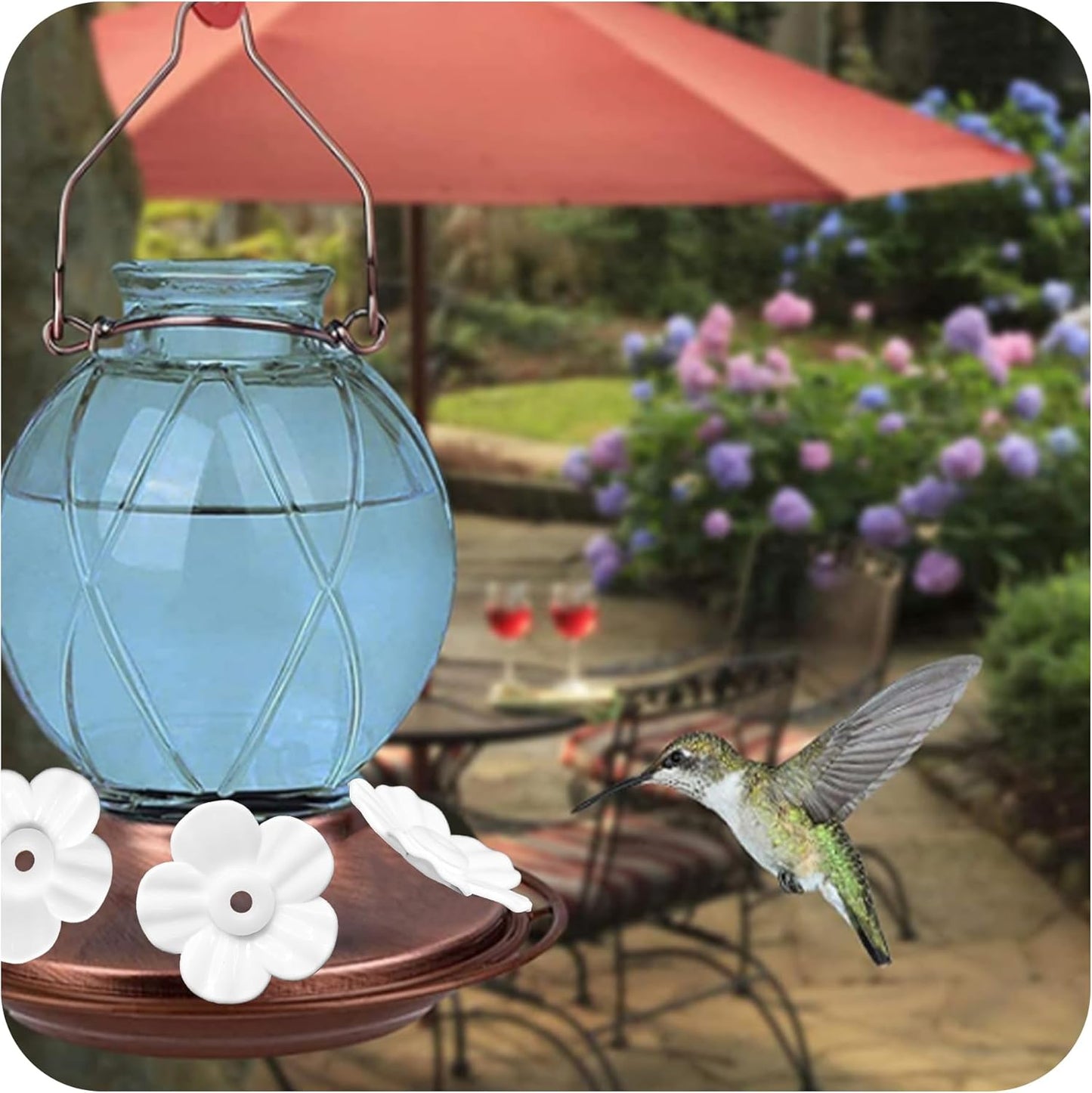 24 PCS Hummingbird Feeder Replacement Flowers with 2 Cleaning Brush, Heavy Duty Plastic Feeding Ports Parts for Outdoor Hanging Bird Feeders (White