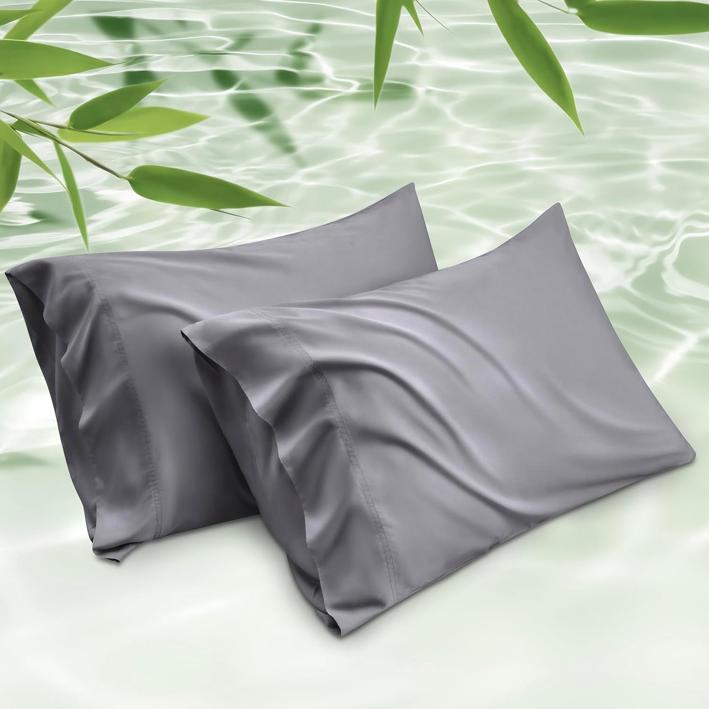 Bedsure Pillow Cases Queen, Cooling Pillow Cases, Rayon Derived from Bamboo Dark Grey Pillowcases Queen Size Set of 2, Breathable & Soft Bedding Pillow Cover with Envelope Closure,Gifts, 20x30 Inches