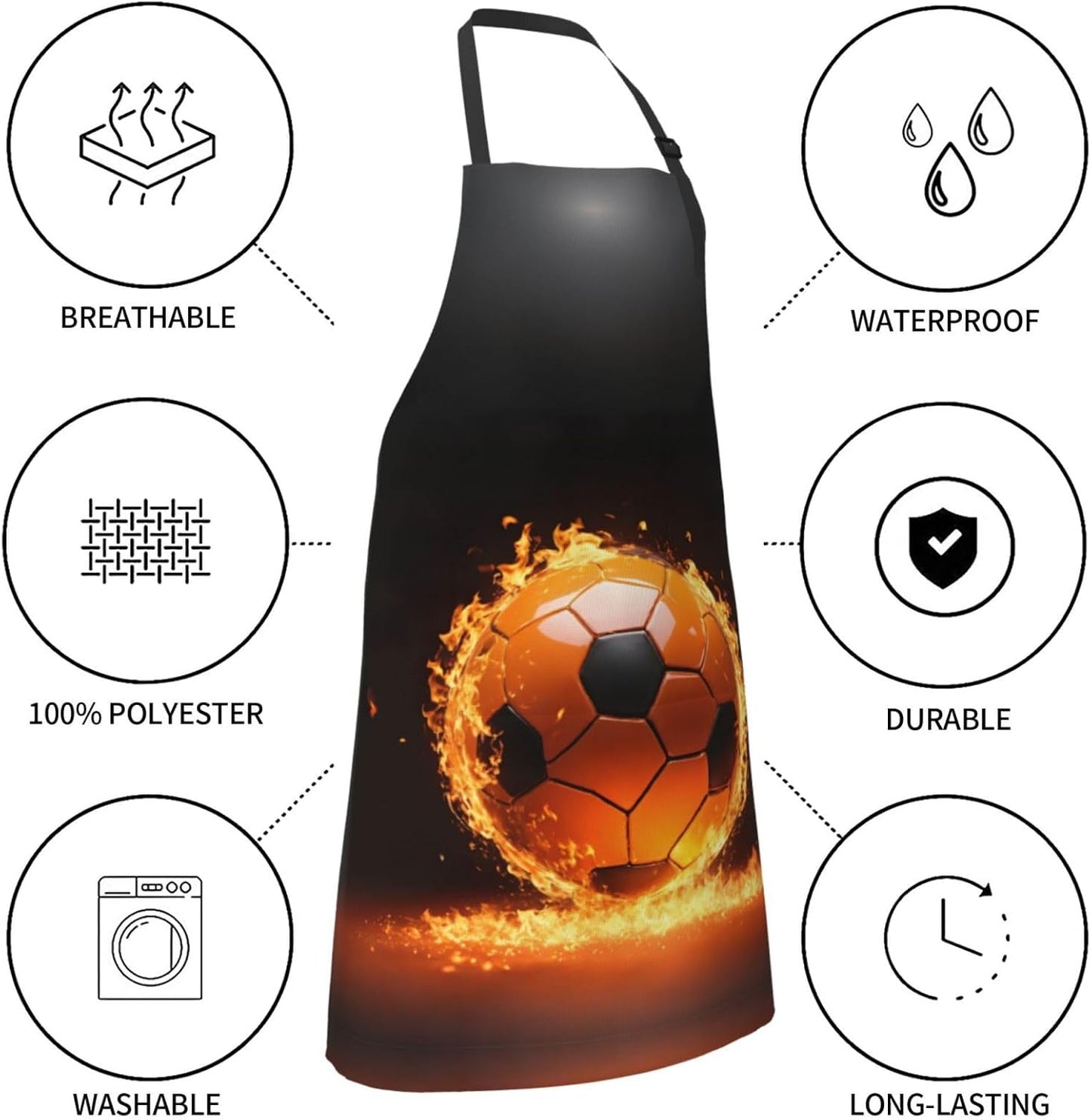 Soccer print Waterproof chef's apron with pocket apron for kitchen cooking baking barbecue and gardening