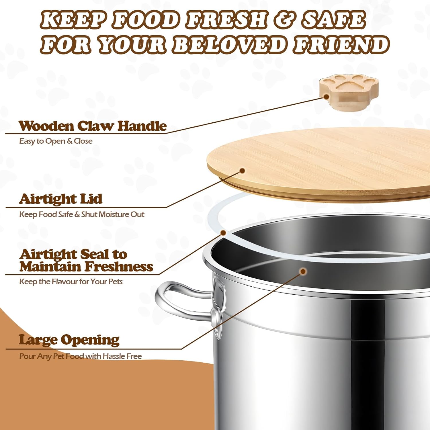 Maxdot 45 Lbs Stainless Steel Food Storage Container for Dog with Airt