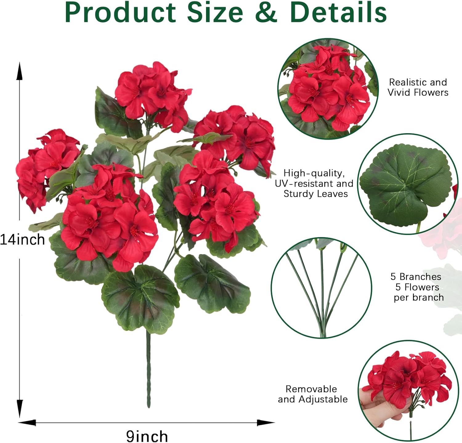 8 Pcs Artificial Geraniums Flowers for Outdoor Spring Summer Decor, UV
