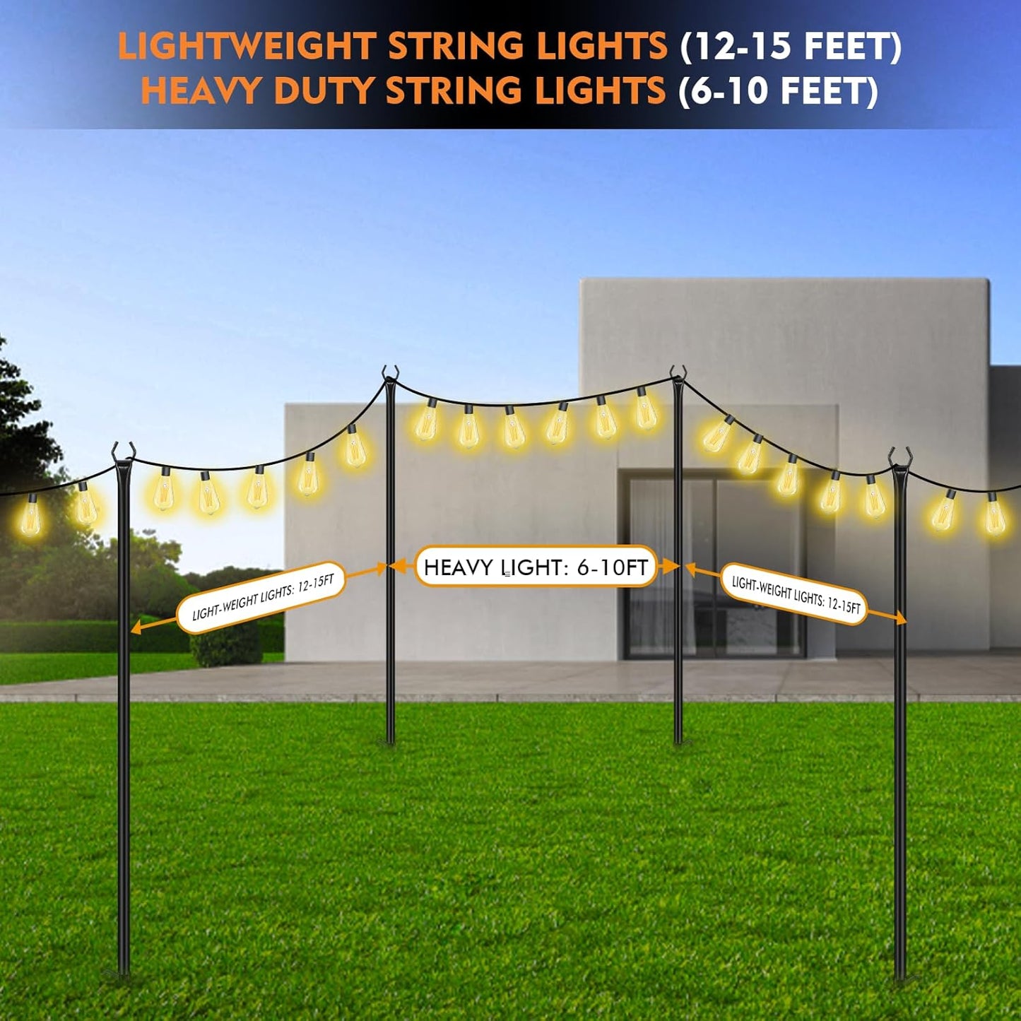 FEED GARDEN String Light Poles for Outside,9.8FT Metal Poles for Outdoor String Lights, Stand Poles for Deck, Garden, Patio, Wedding, Backyard, Christmas Party 4 Pack