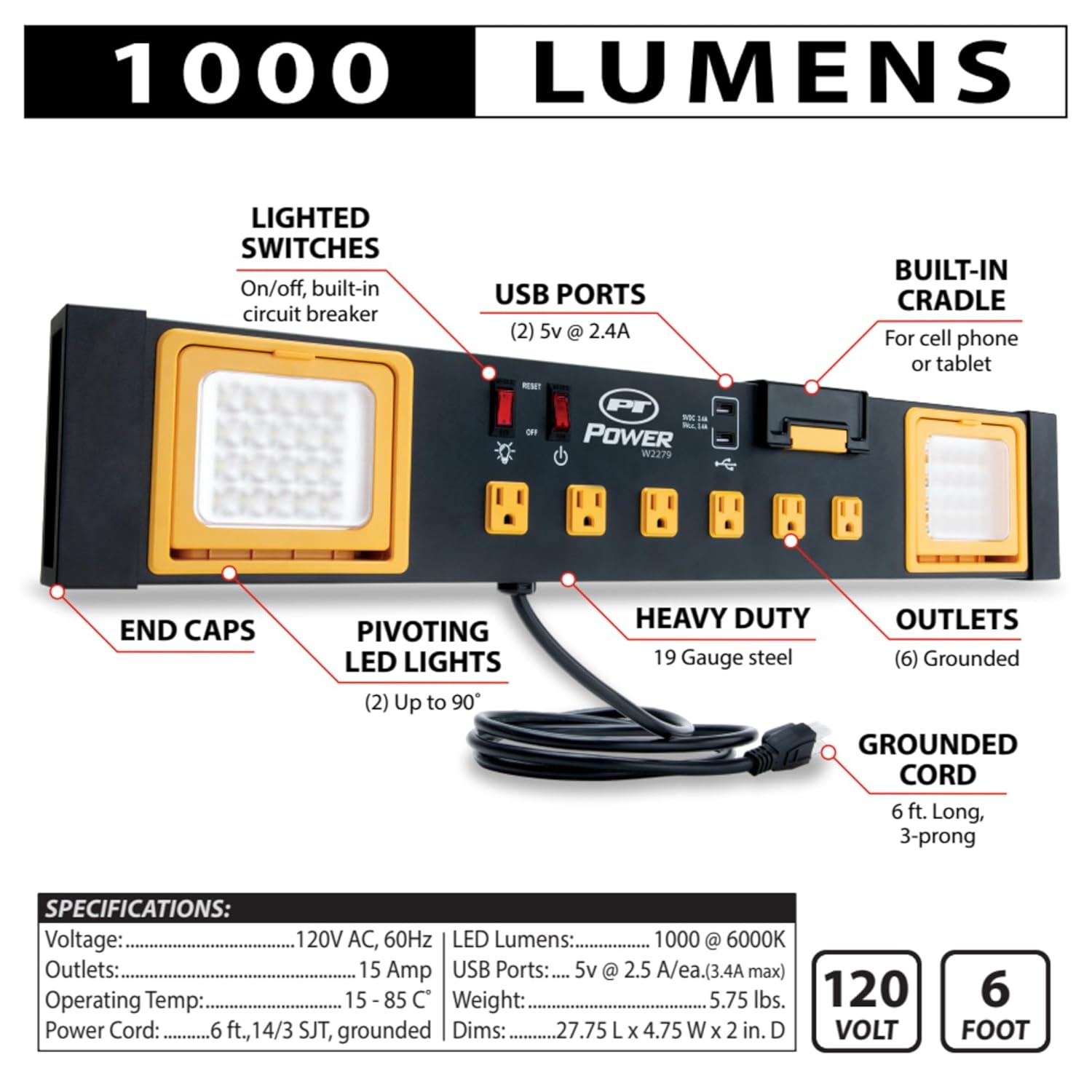 Performance Tool W2279 Commercial Grade Power Station with 6 Outlets, 